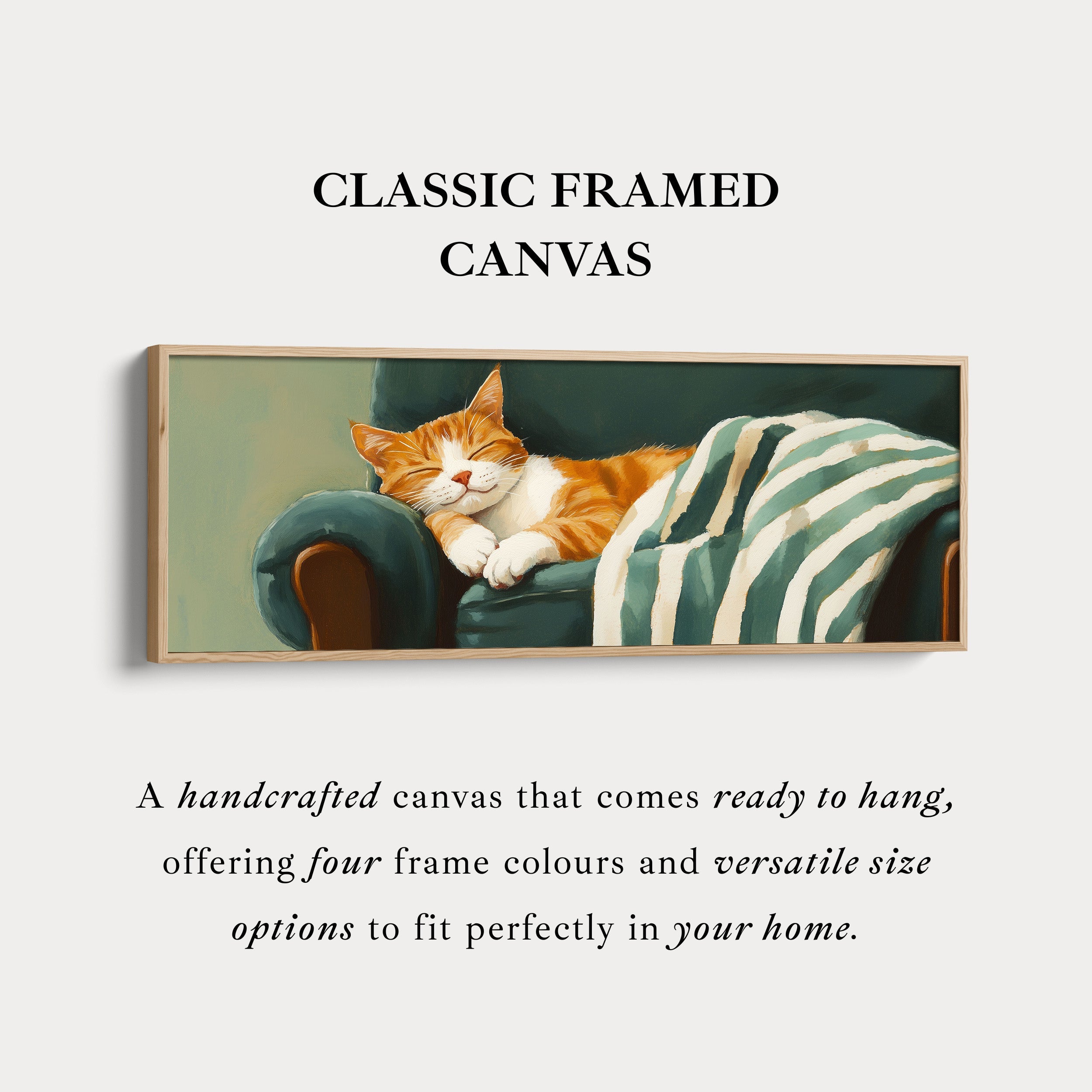 Cozy Cat Panoramic Long Narrow Wall Art Large Canvas Decor
