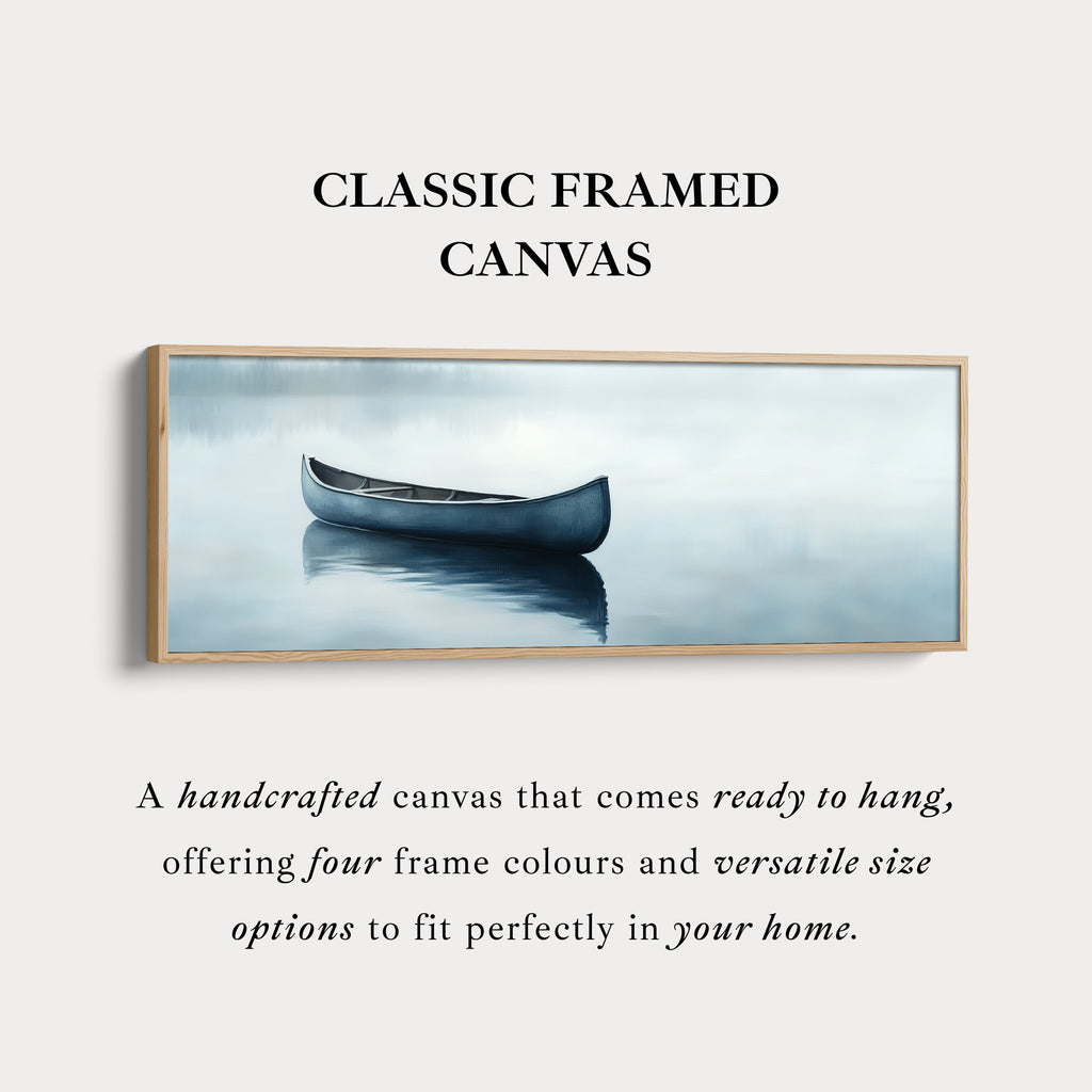 Misty Lake Canoe Wide Framed Above Bed Wall Art