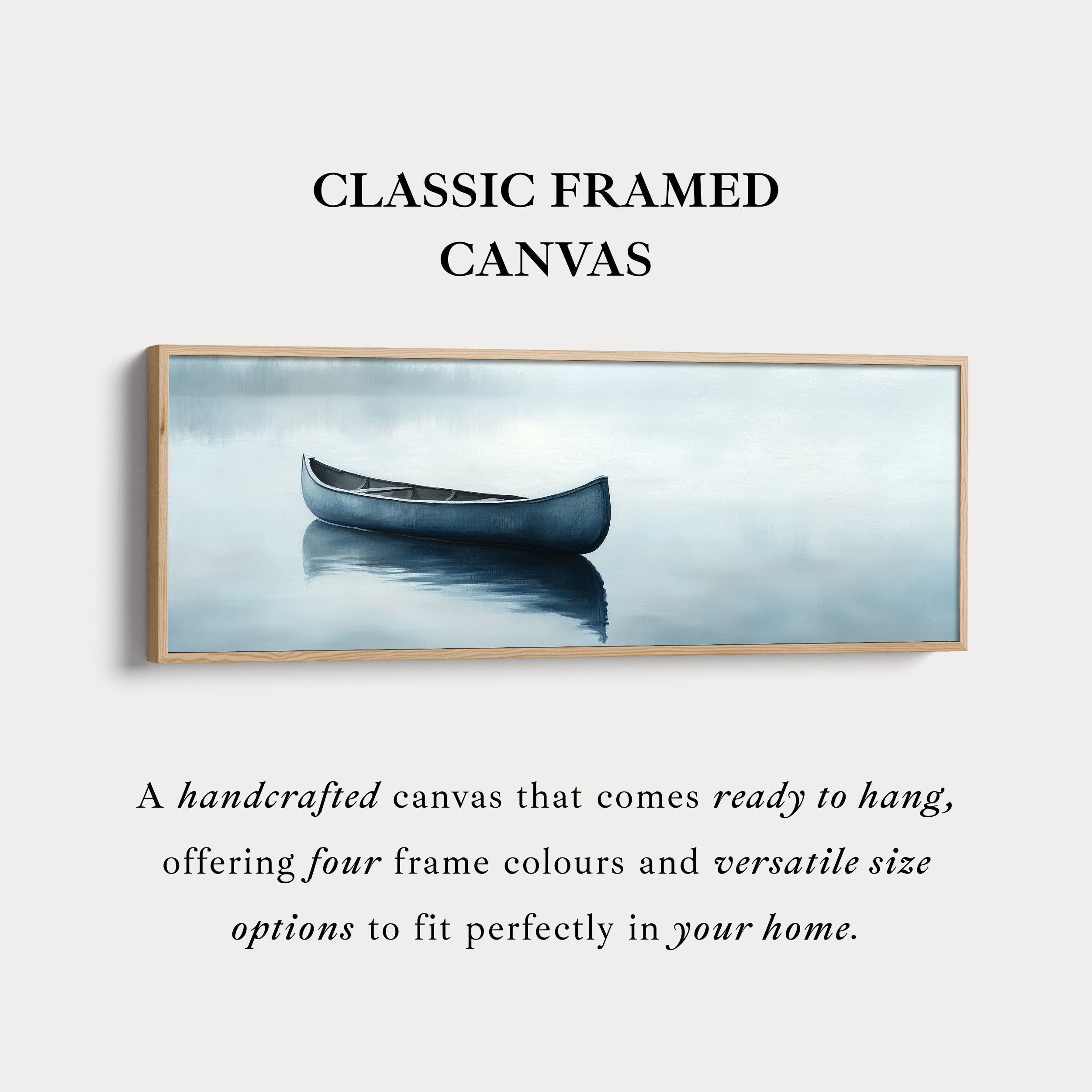 Misty Lake Canoe Wide Framed Above Bed Wall Art