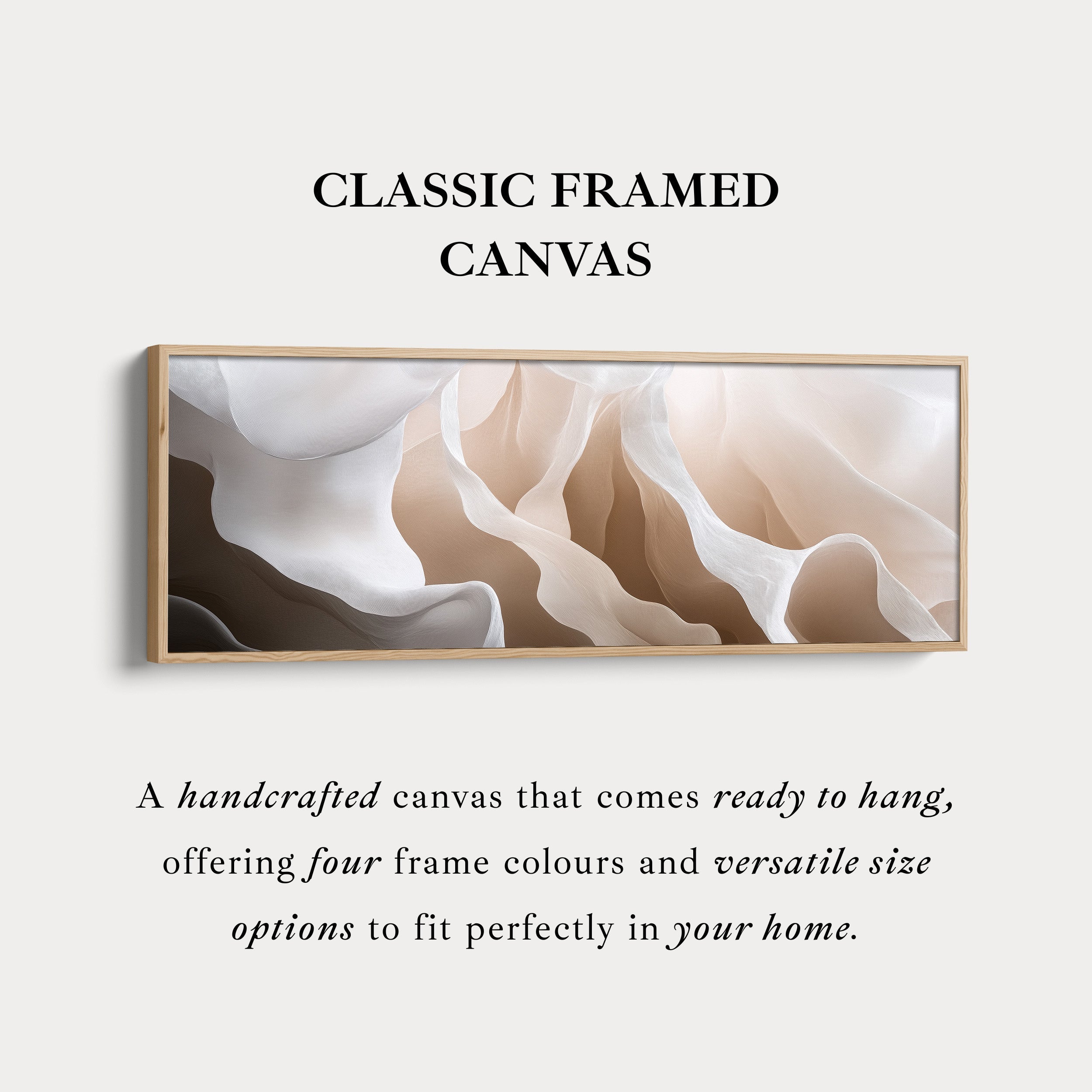 Beige & White Abstract Above Bed Long Narrow Horizontal Wall Art
