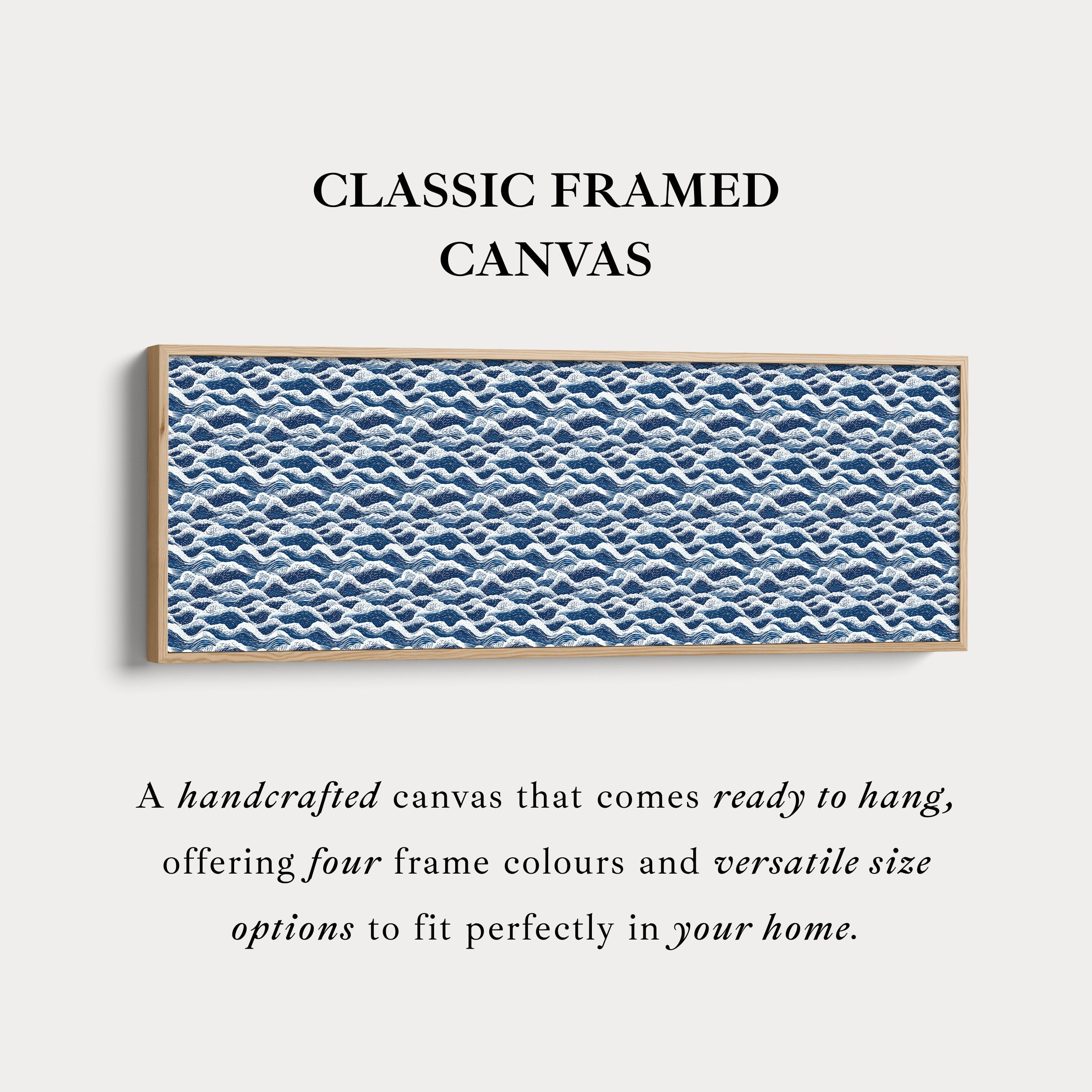 Horizontal Wall Art Long Blue Japandi Style Wave