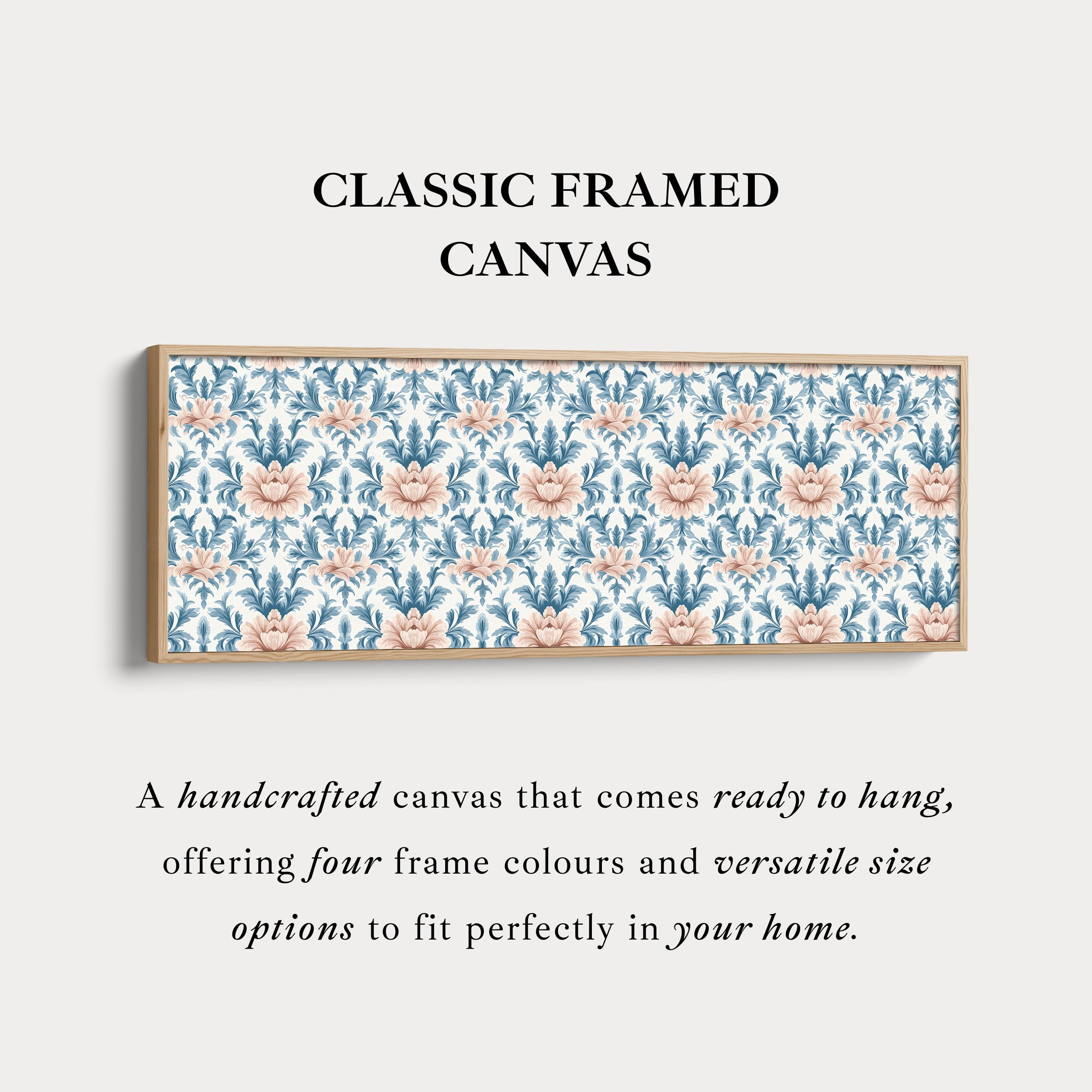 Long Narrow Wall Art Blue Damask