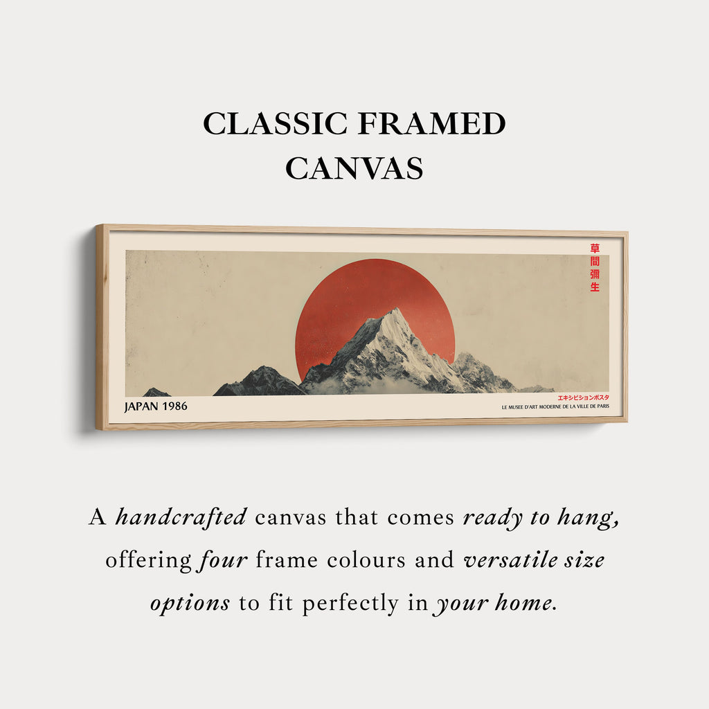 Retro Japan Mountain – Long Narrow Canvas Wall Art - Japandi Mountain Sunset Print