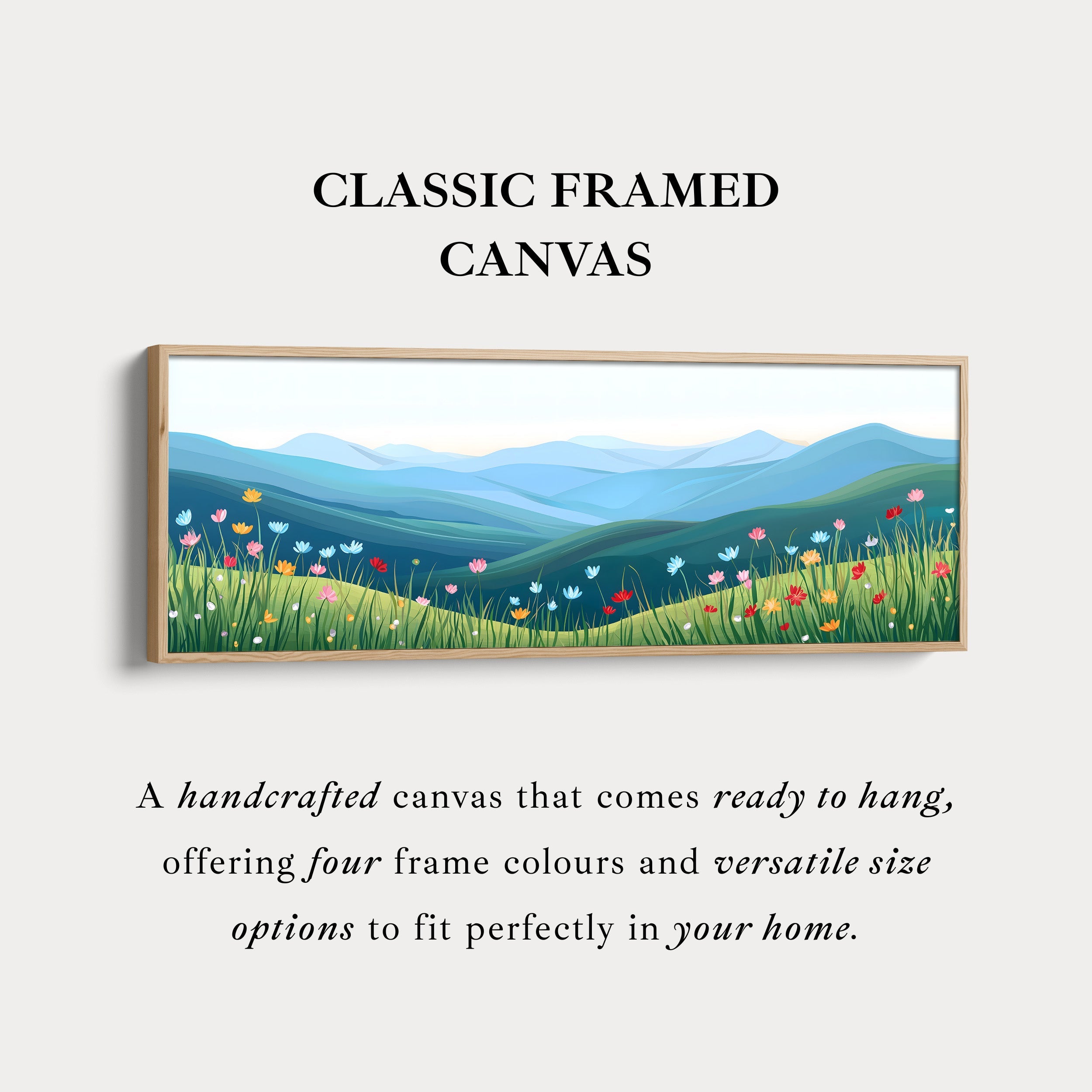 Horizontal Landscape Wall Art Green Blue Long Canvas Above Bed Scenic Nature Print