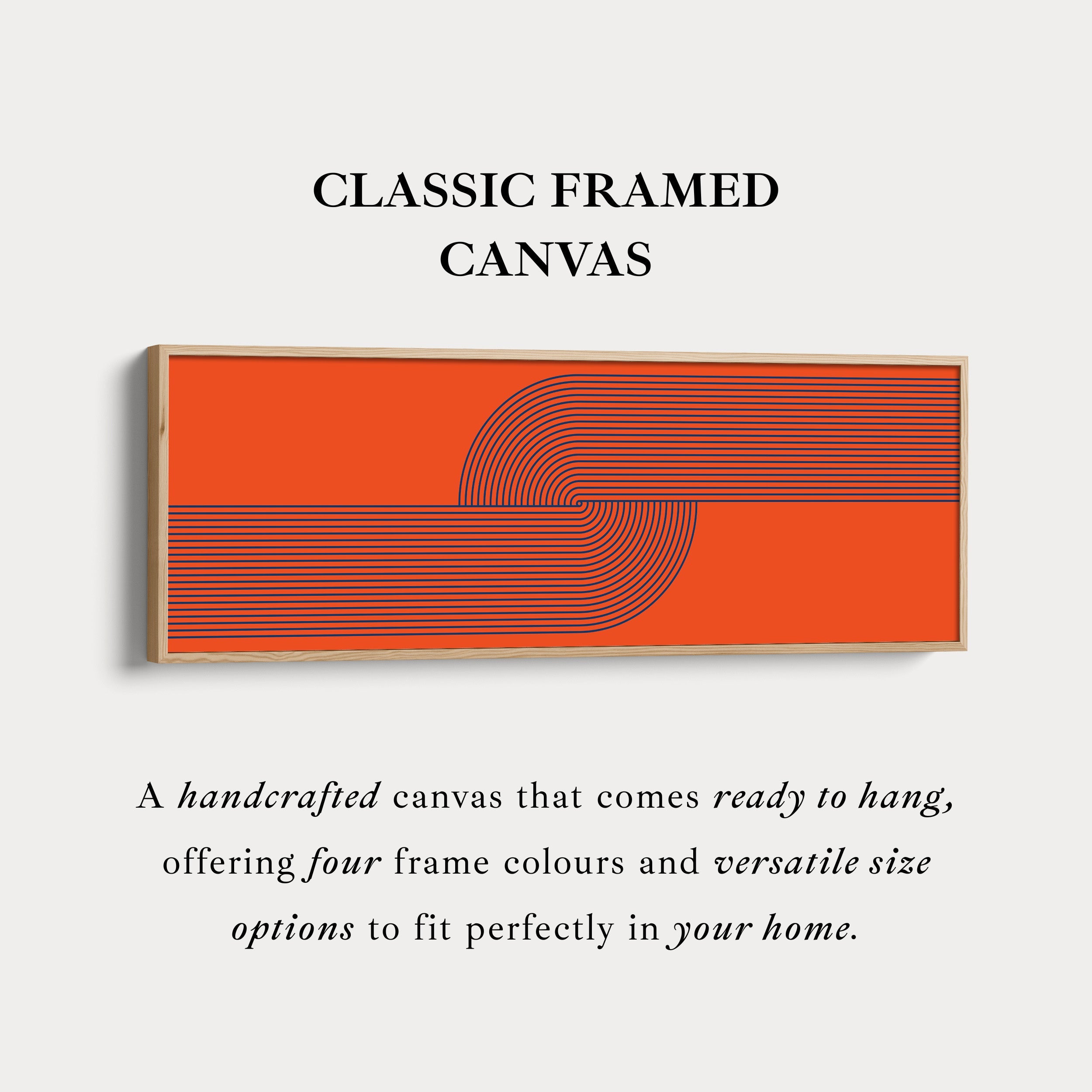 Panoramic Wall Art Orange And Navy Blue Mid Century Line Design For Living Room
