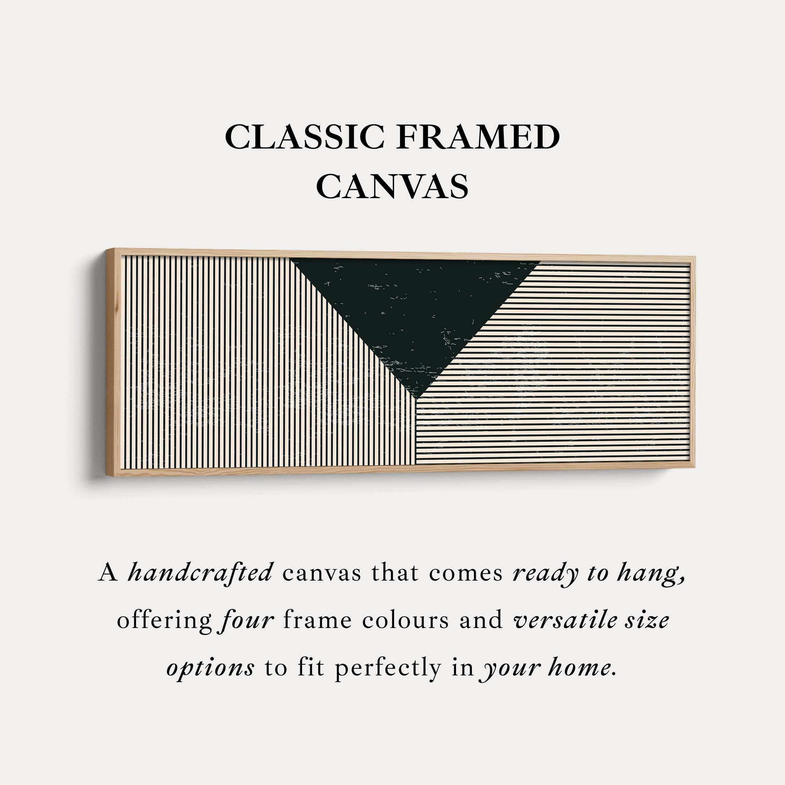 Long Framed Canvas Black Beige Geometric Wide Wall Art