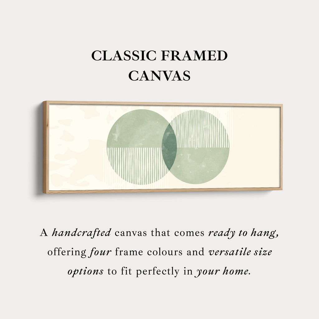 Panoramic Wall Art Dual Green Circles With Vertical Accents For Living Room