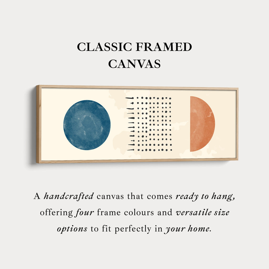 Long Narrow Canvas Blue And Orange Circles With Modern Dot Pattern