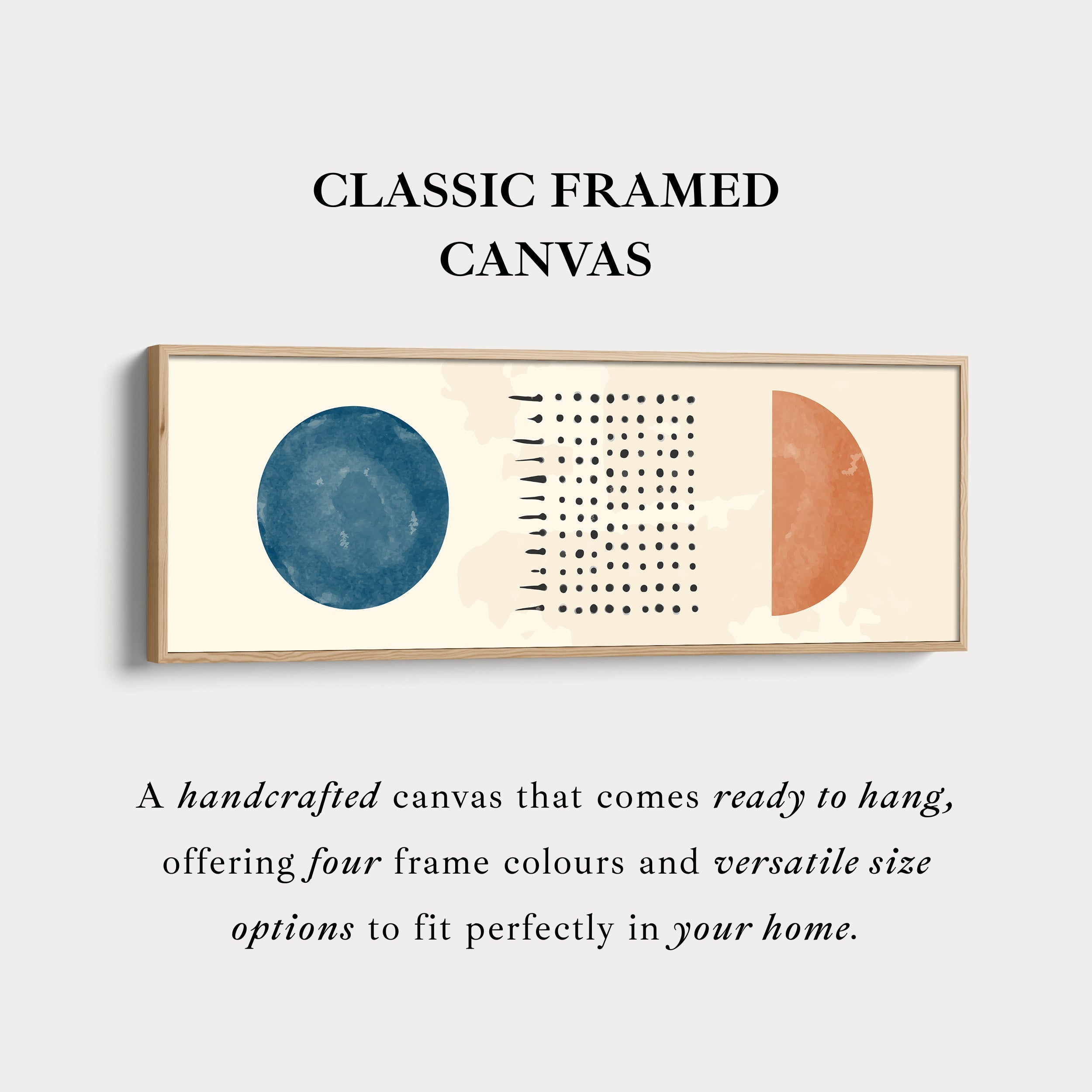 Long Narrow Canvas Blue And Orange Circles With Modern Dot Pattern