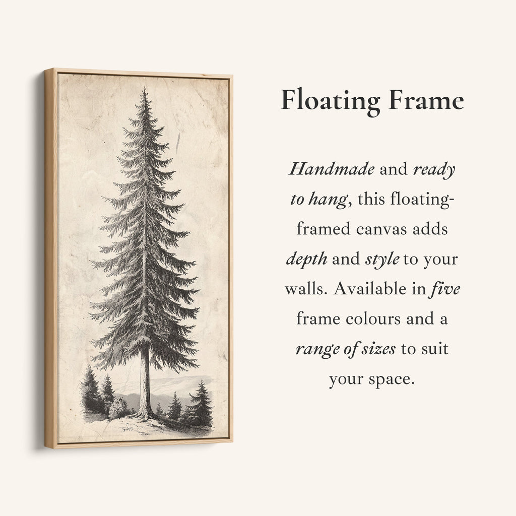 Vertical Wall Art Vintage Pine Illustration Tall Canvas For Office