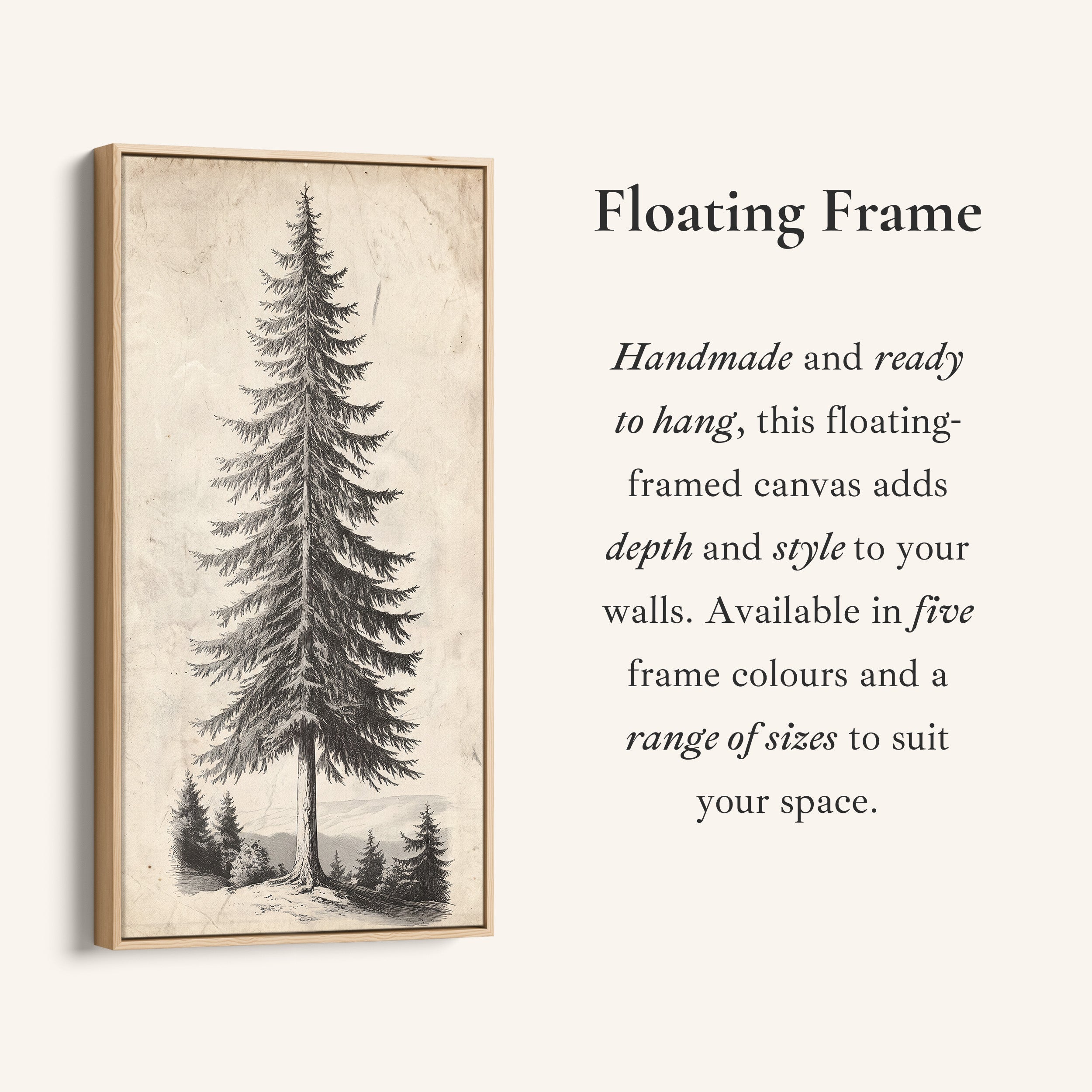 Vertical Wall Art Vintage Pine Illustration Tall Canvas For Office