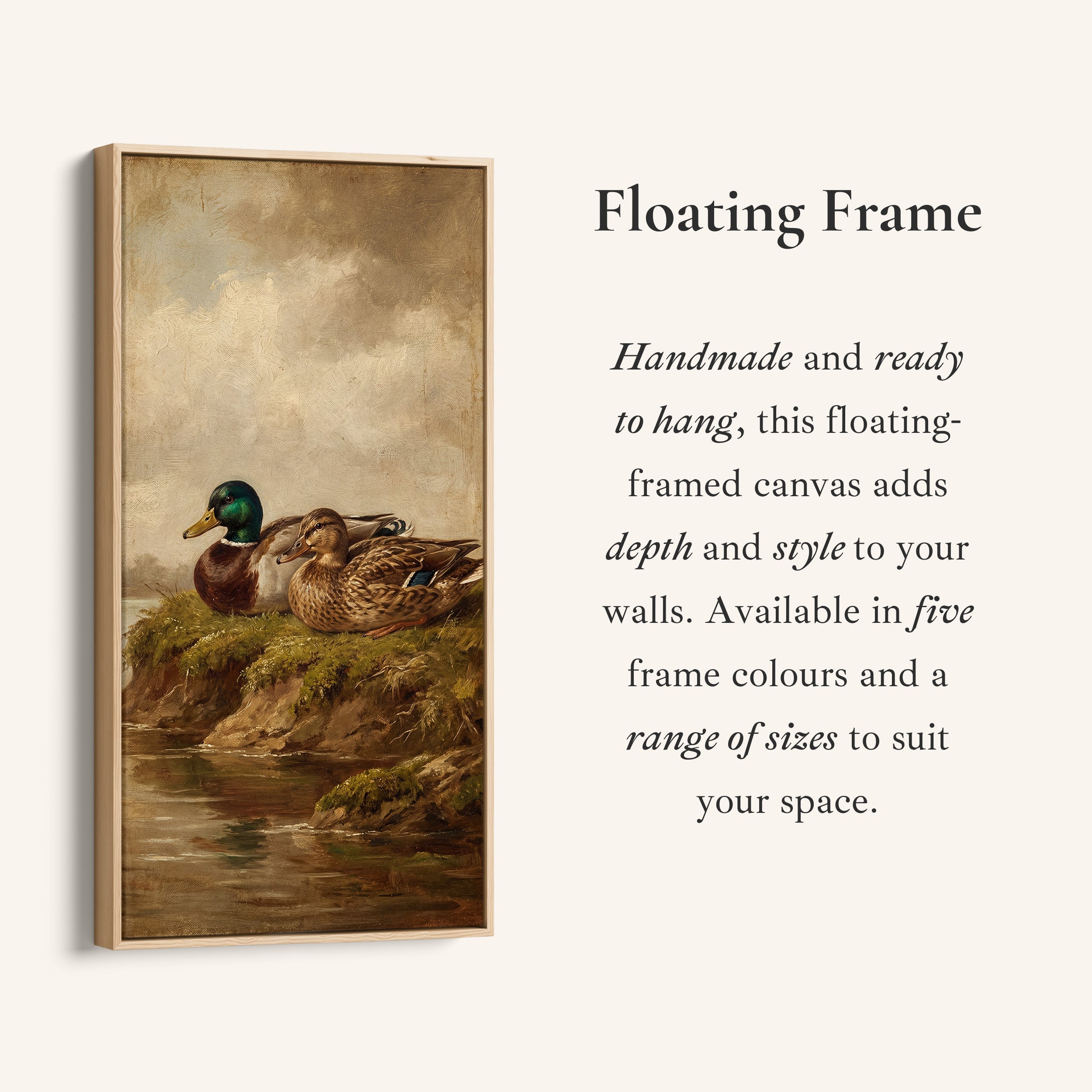 Mallard Duck Pair Narrow Wall Art Vertical Canvas For Kitchen