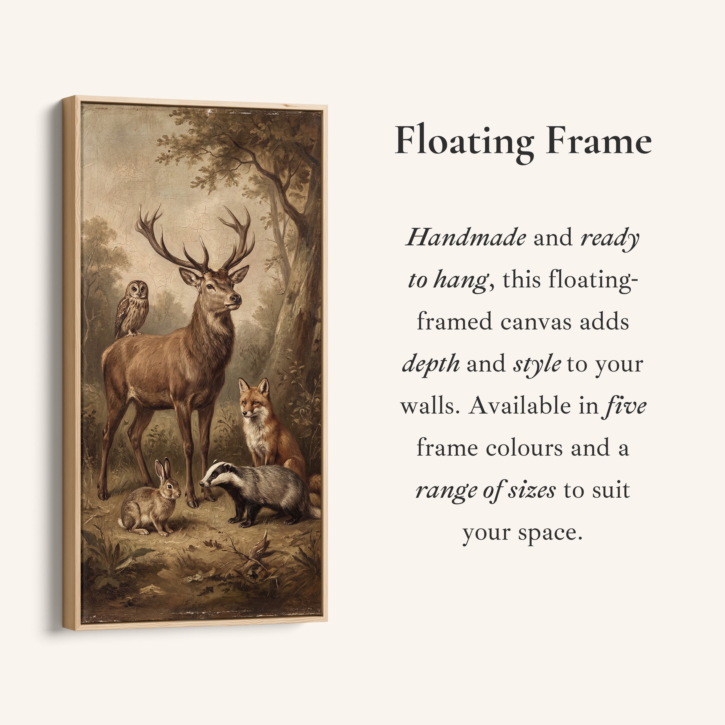 Woodland Animals Tall Narrow Canvas Vertical Canvas For Office
