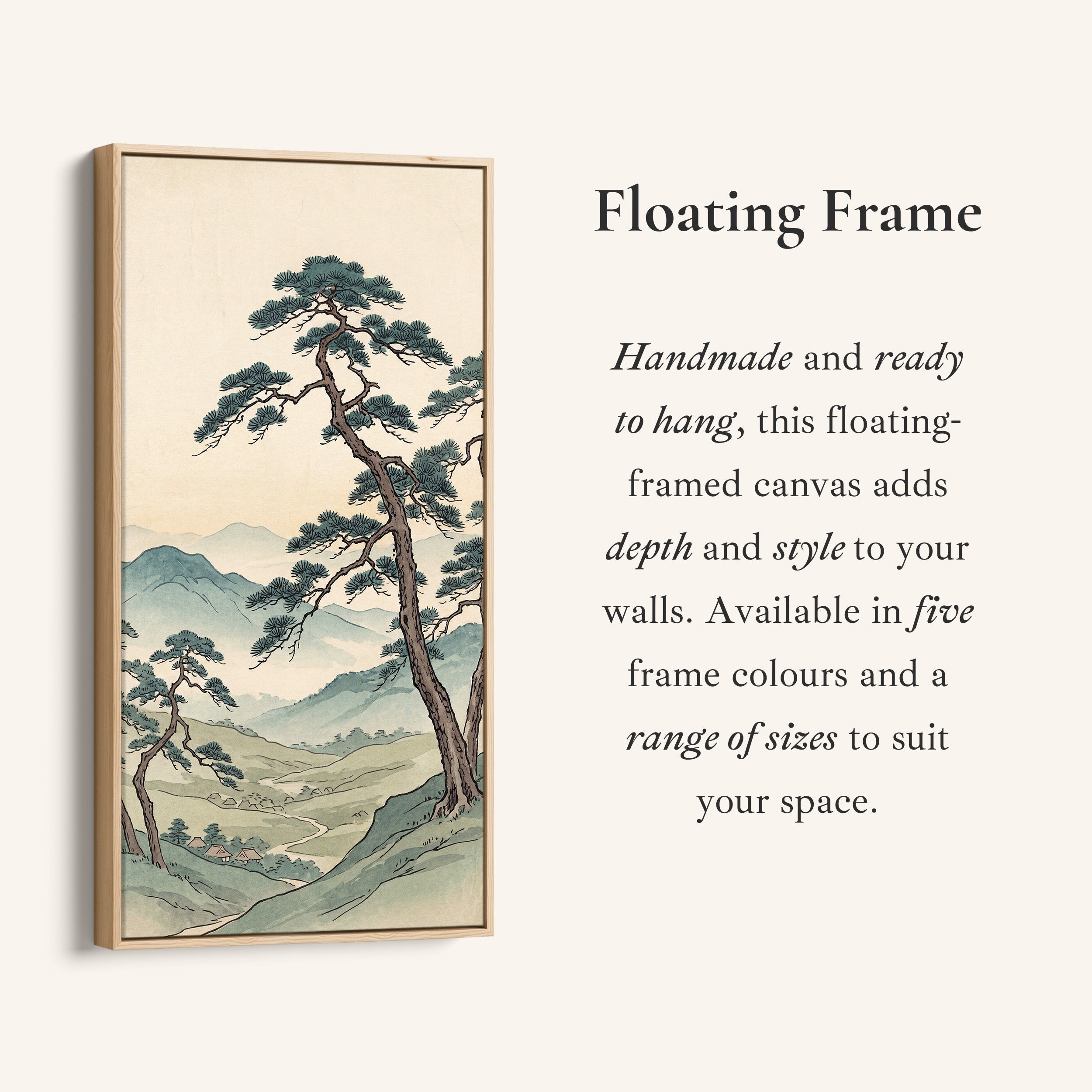Narrow Japanese Wall Art Pine Tree Valley Vertical Canvas For Living Room