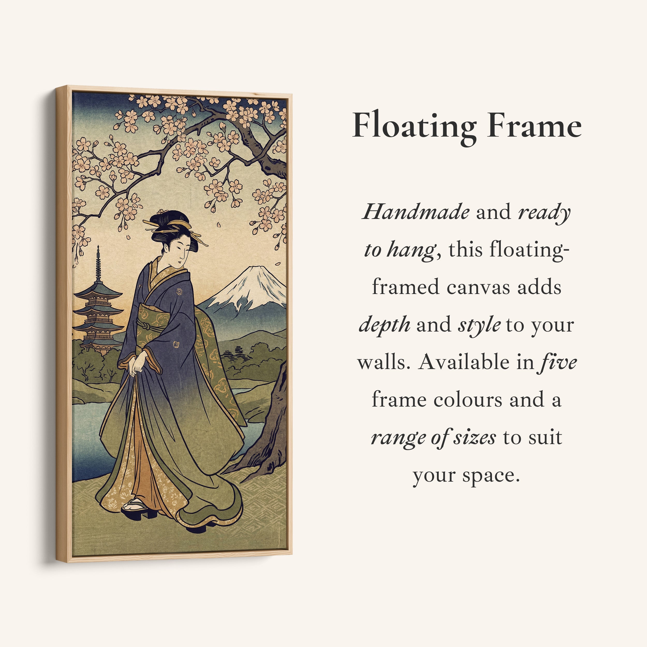 Tall Narrow Canvas Geisha Cherry Blossom Vertical Canvas For Office