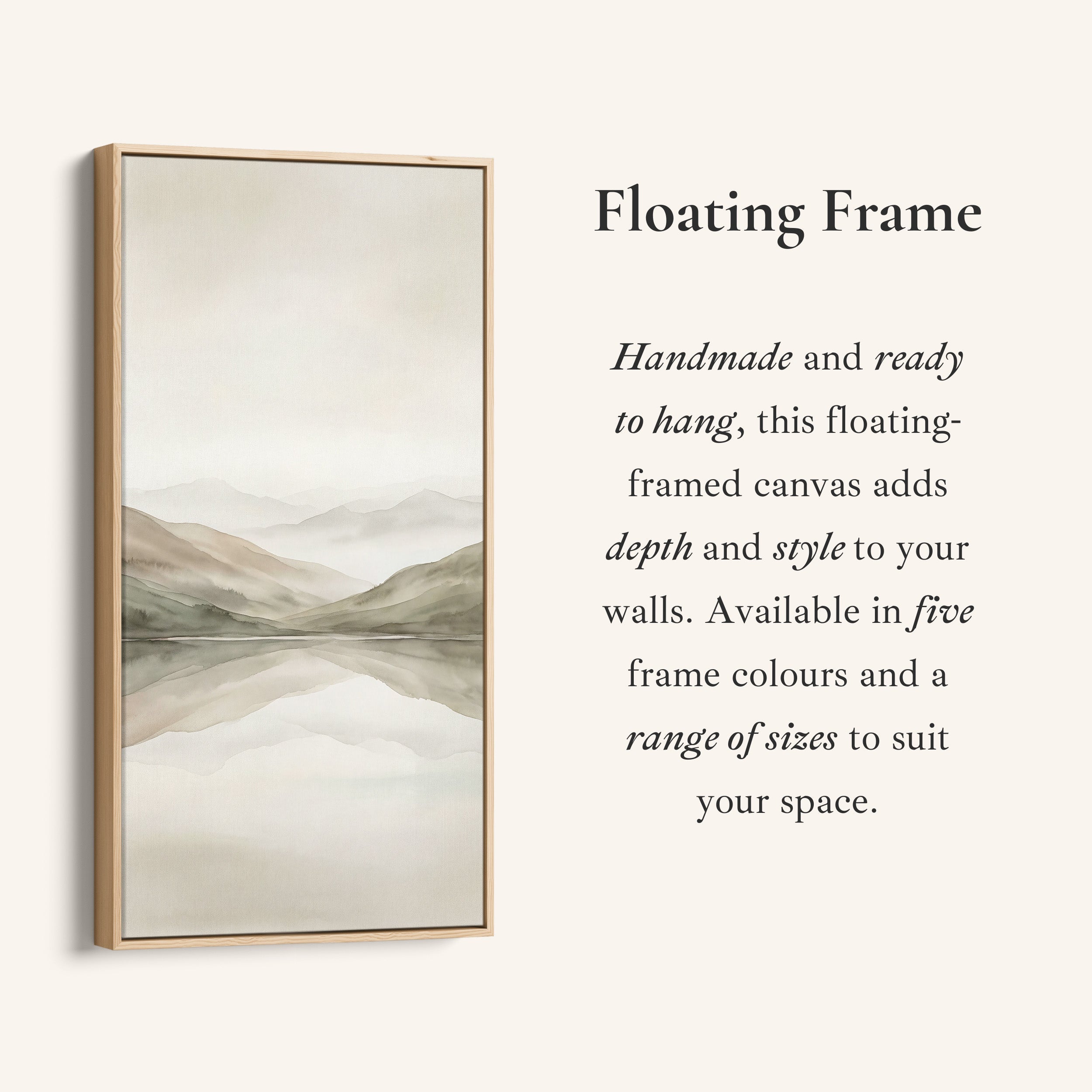 Minimal Misty Mountains Reflection Tall Narrow Canvas Framed Canvas Print For Bedroom