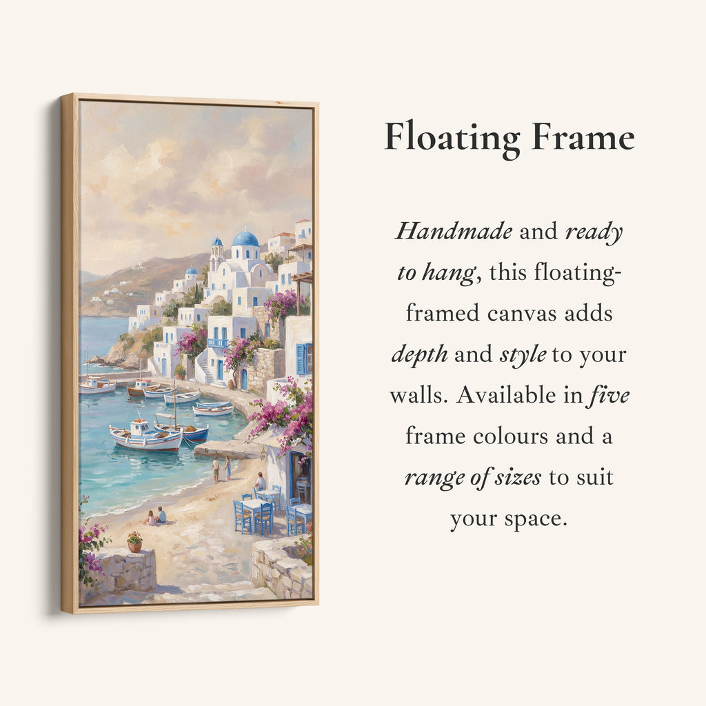 Coastal Village Harbour Boats Vertical Wall Art Framed Canvas Print For Bedroom