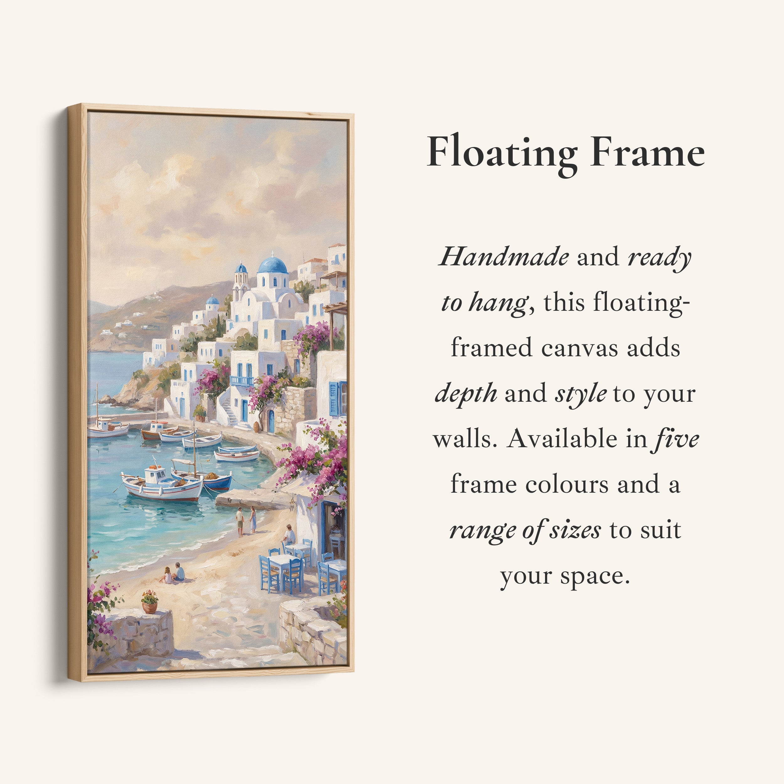 Coastal Village Harbour Boats Vertical Wall Art Framed Canvas Print For Bedroom