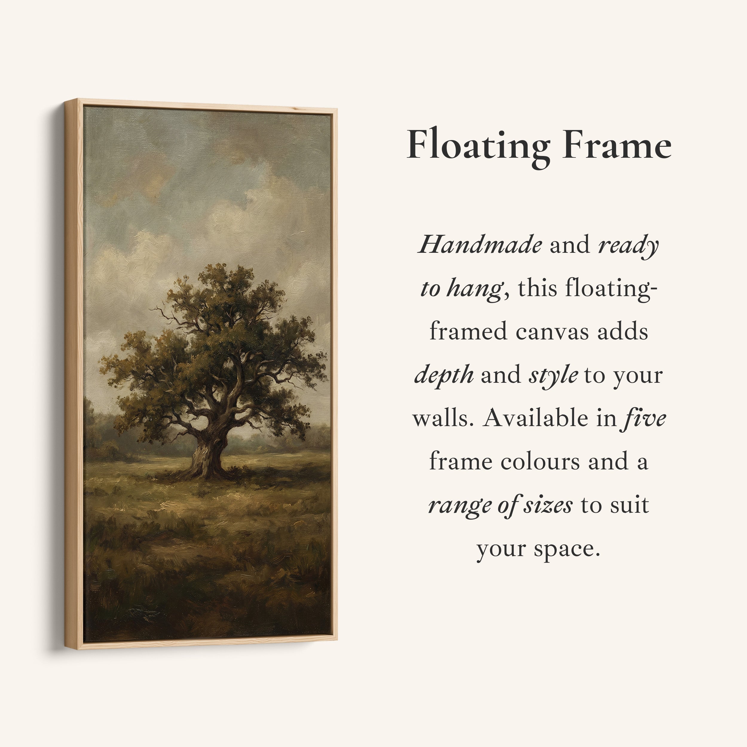 Lone Tree In Field Large Vertical Wall Art Framed Canvas Print For Bedroom