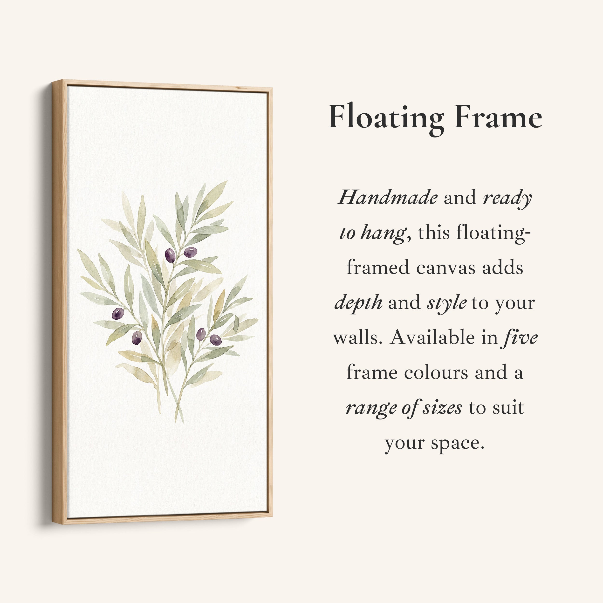 Olive Branch Botanical Tall Narrow Canvas Framed Canvas Print For Living Room