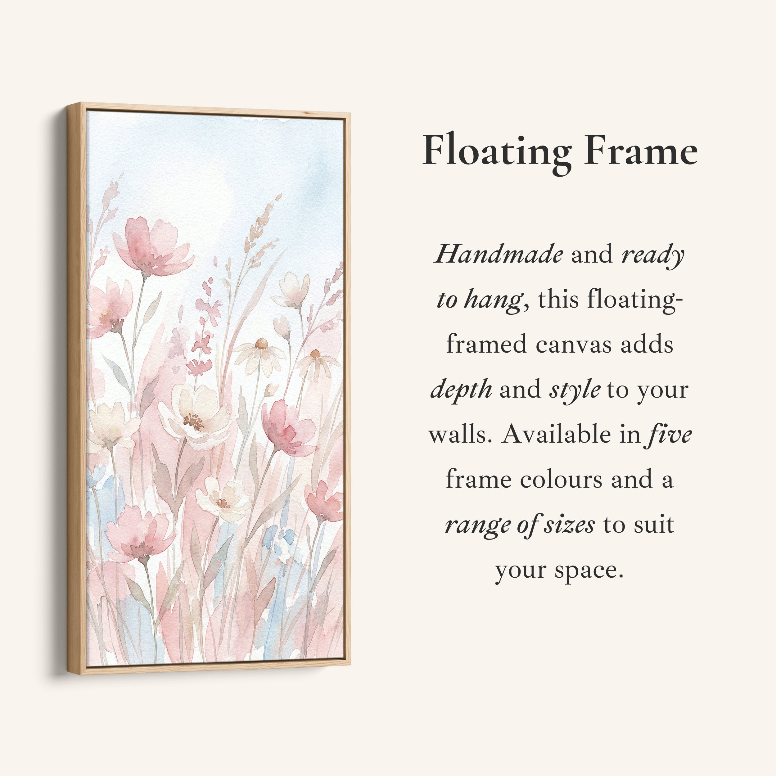 Long Wall Art Soft Pink Watercolour Flowers Tall Canvas For Bedroom