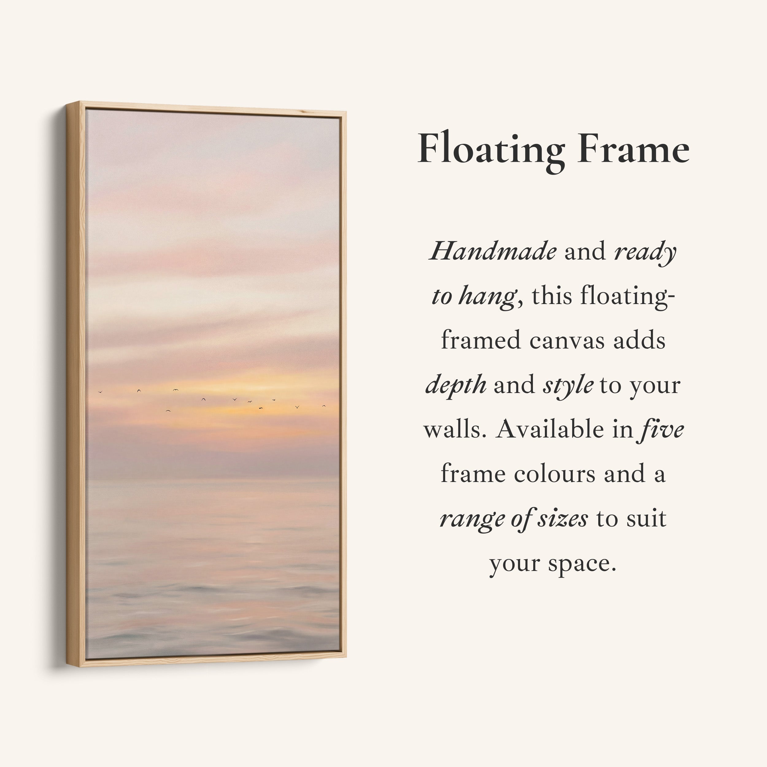 Narrow Wall Art For Office Pastel Seascape With Birds Vertical Canvas