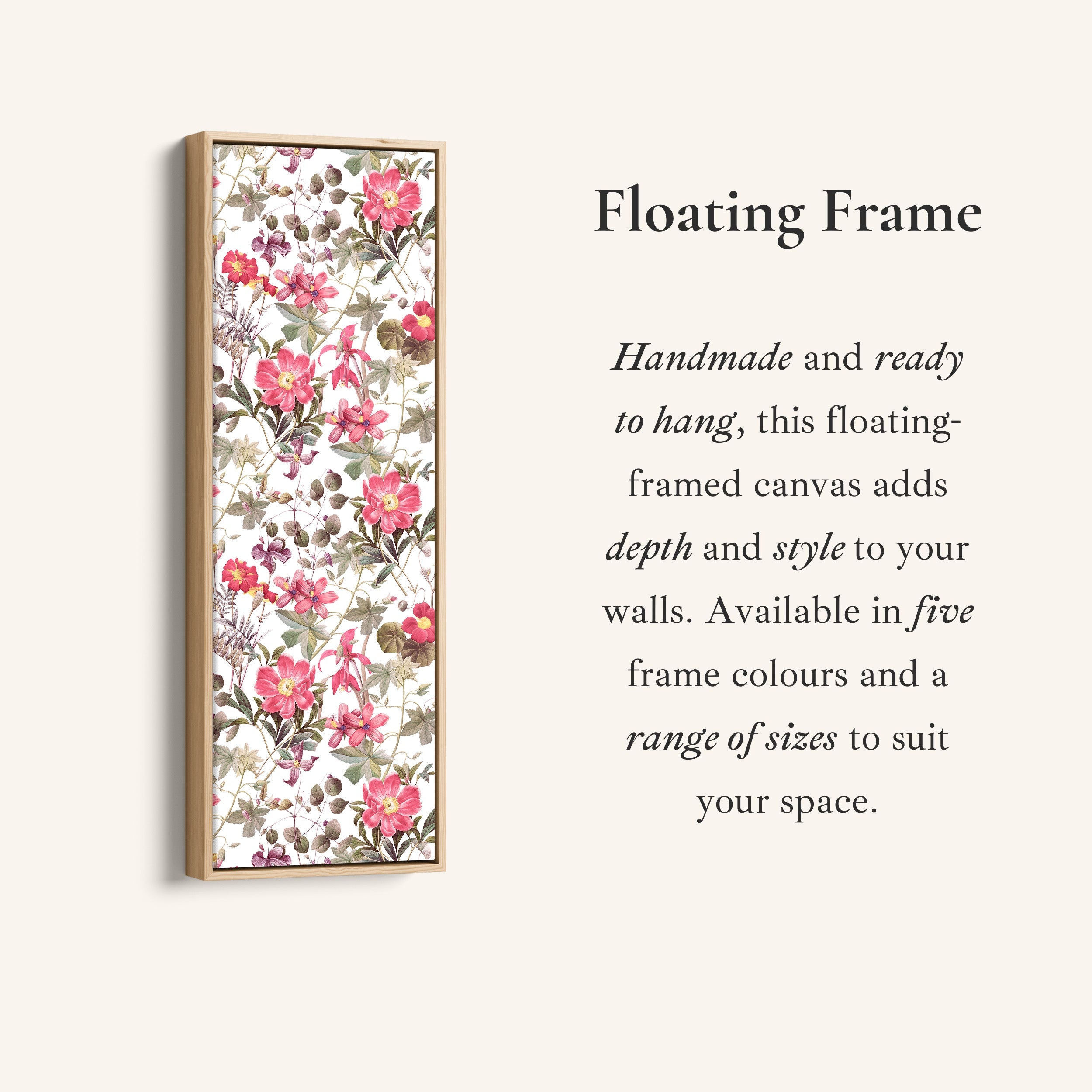 Tall Narrow Canvas Vintage Pink Floral Vertical Canvas For Living Room