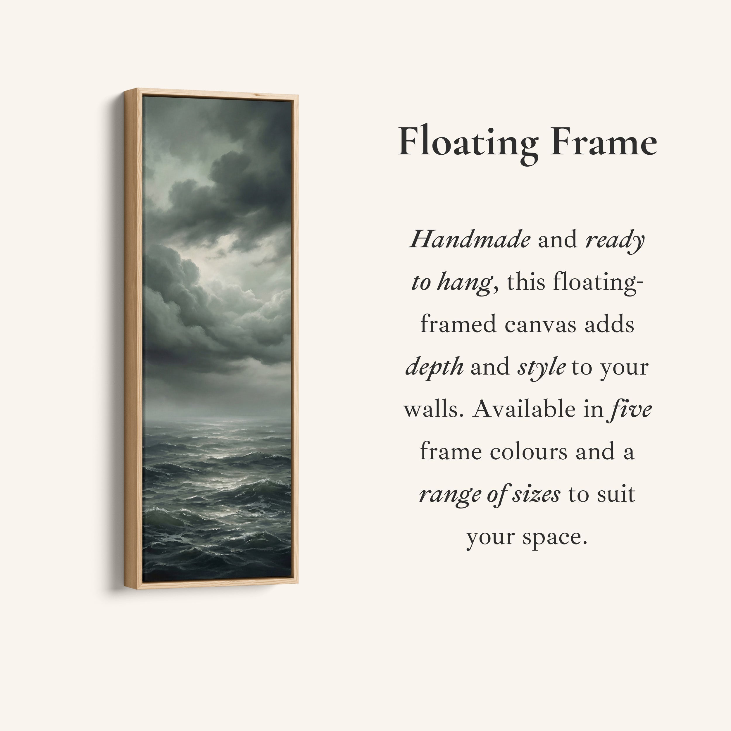 Above Bed Wall Art Overcast Ocean Horizon Panoramic Canvas Print Bedroom