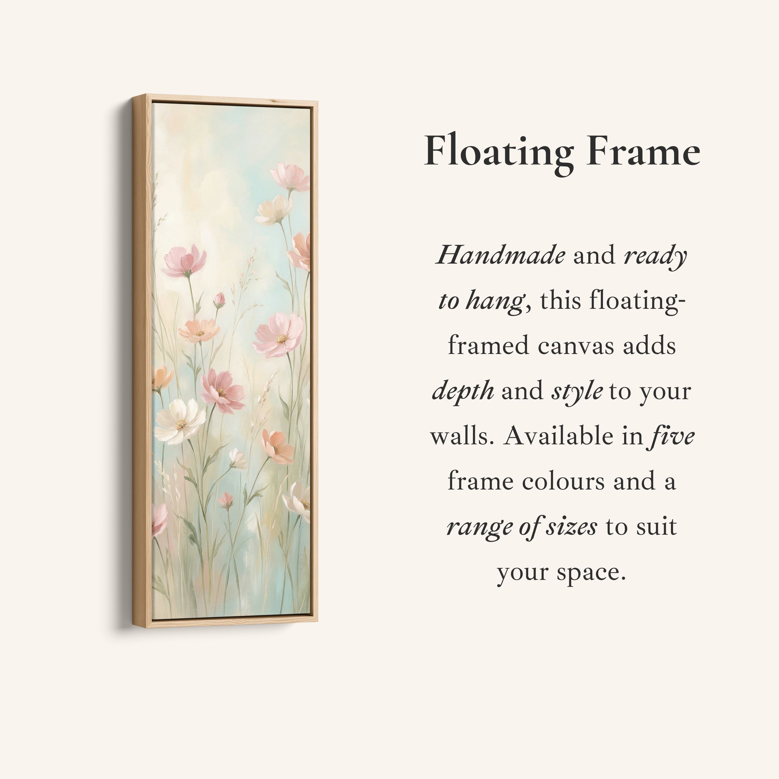 Long Wall Art Soft Pink Wildflowers Statement Wall Decor For Bedroom