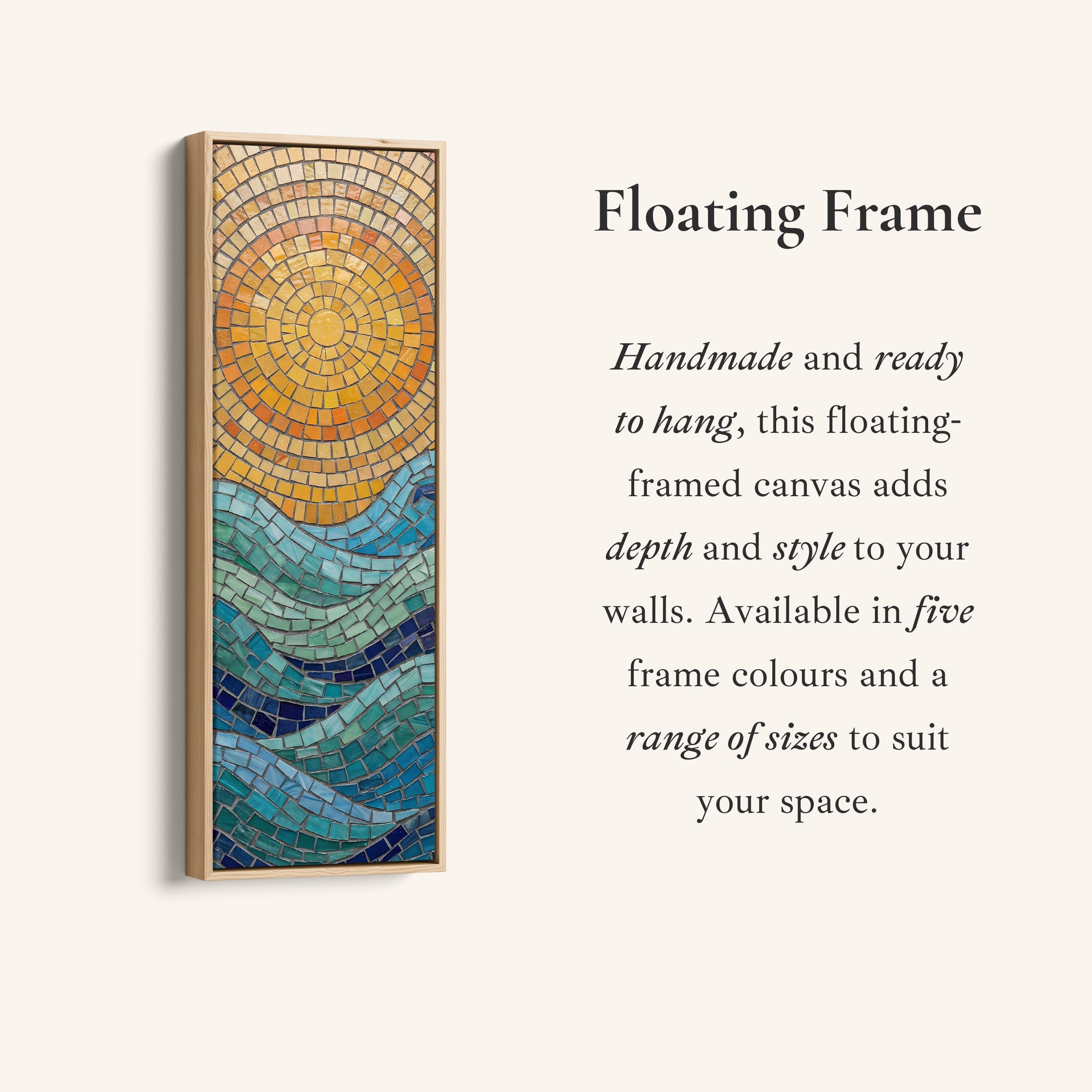 Mosaic Sun Over Sea Wide Framed Canvas Statement Wall Decor Office