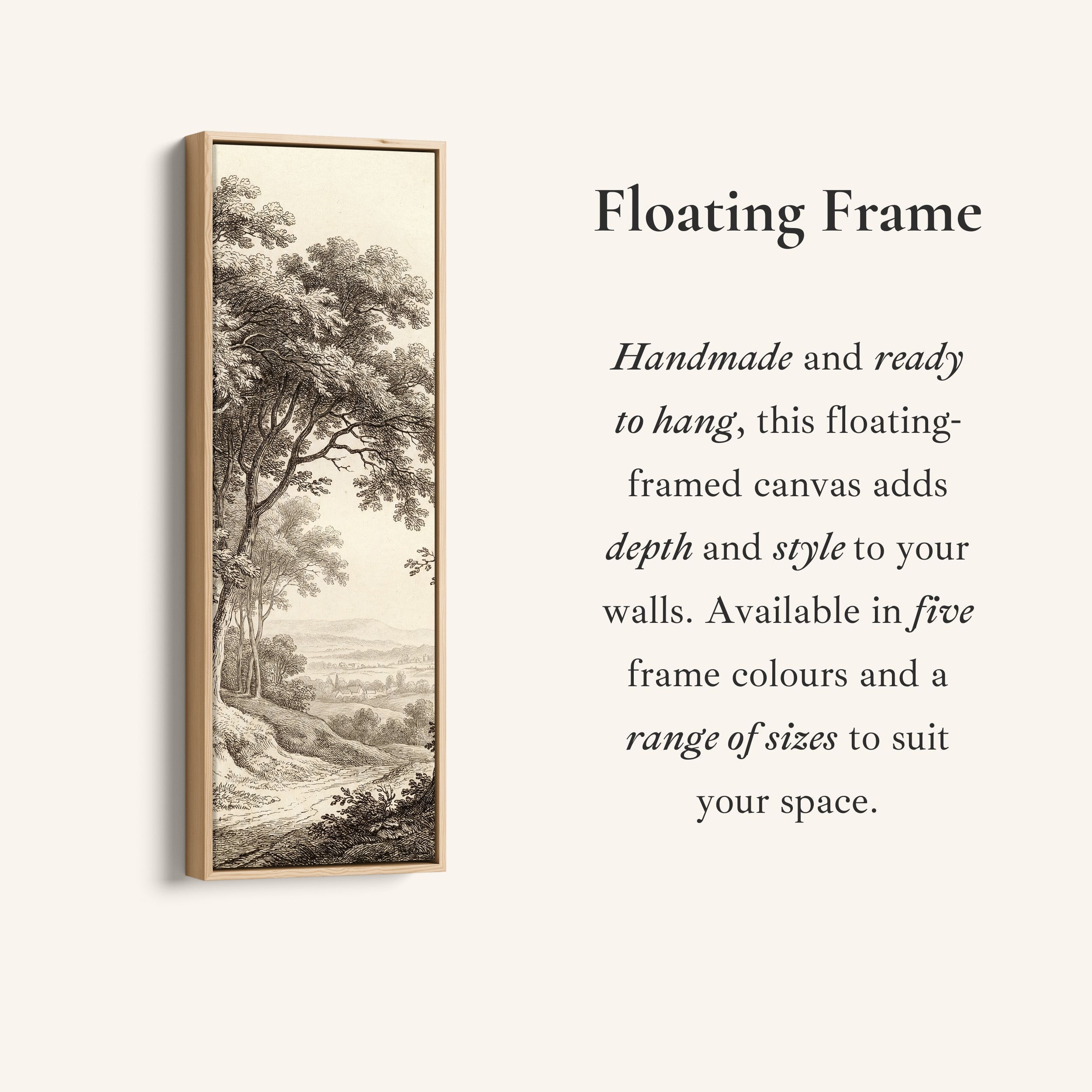 Vertical Wall Art Vintage Countryside Engraving Framed Canvas Living Room