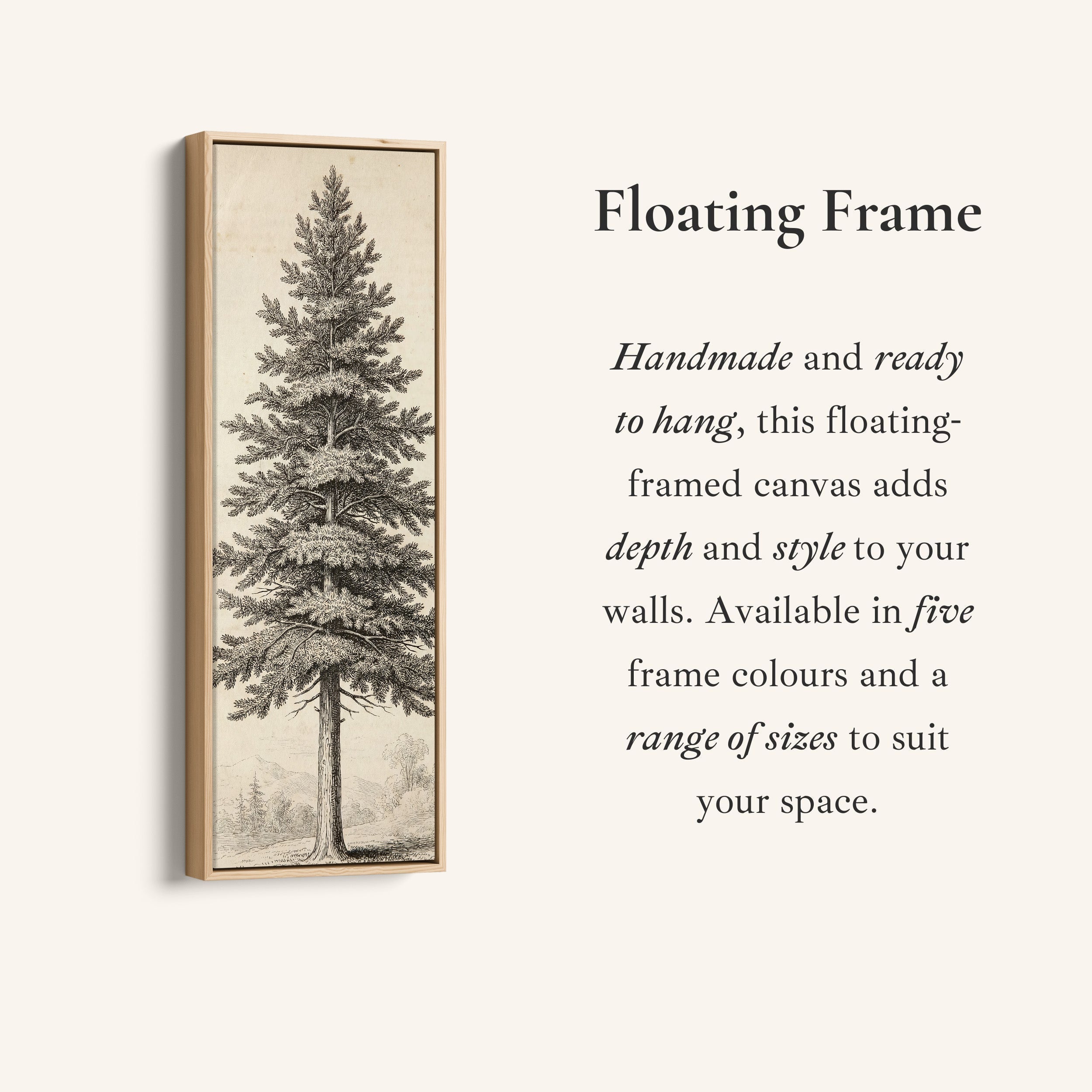 Vintage Pine Tree Long Wall Art Engraving Print Hallway