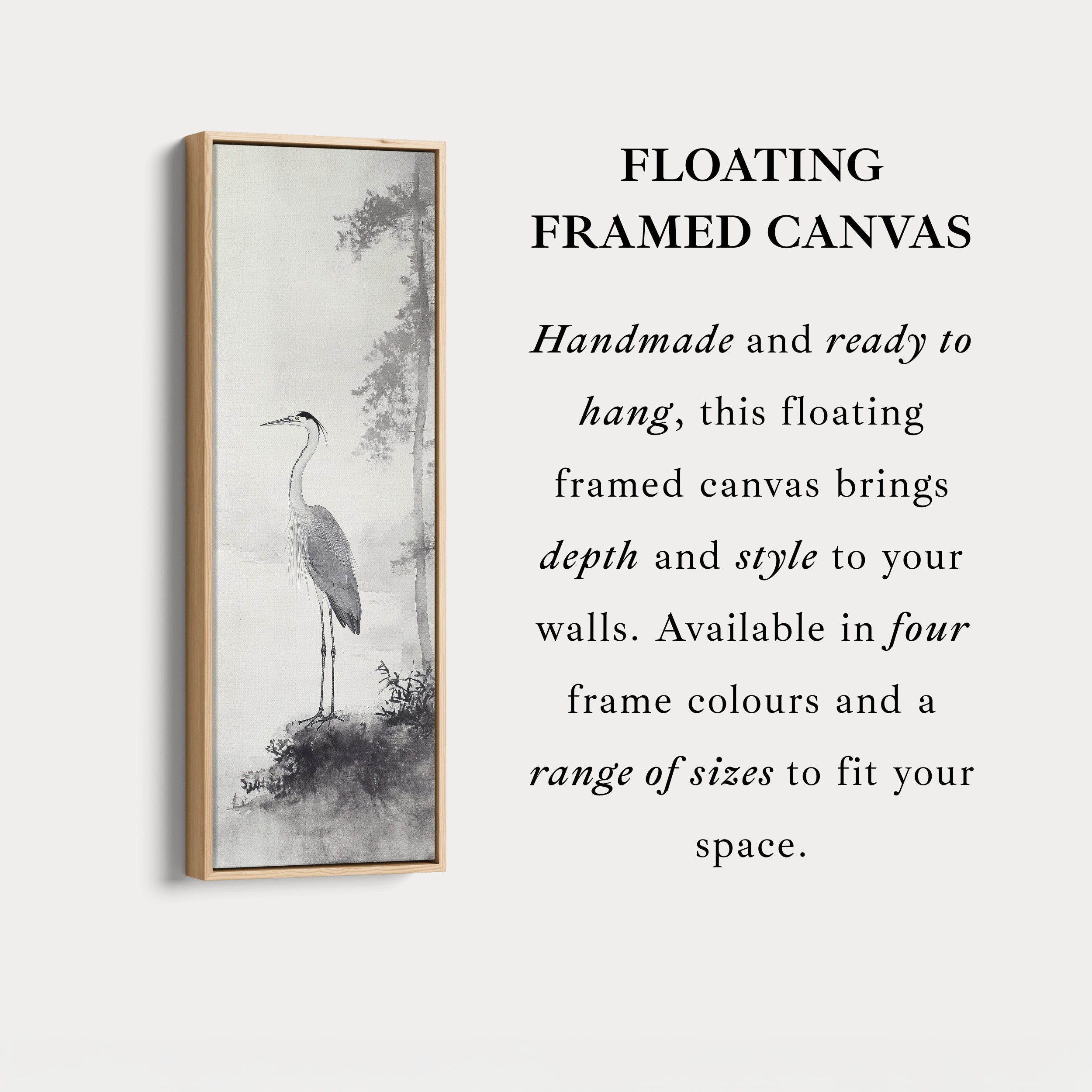 Vintage Heron Narrow Tall Wall Art Large Framed Picture