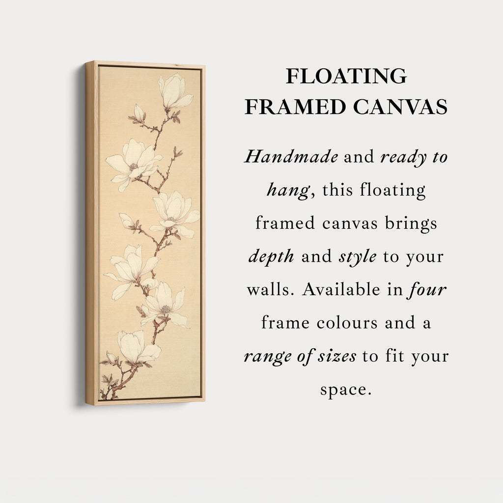 White Magnolia Long Narrow Vertical Wall Art Large Canvas Wall Decor