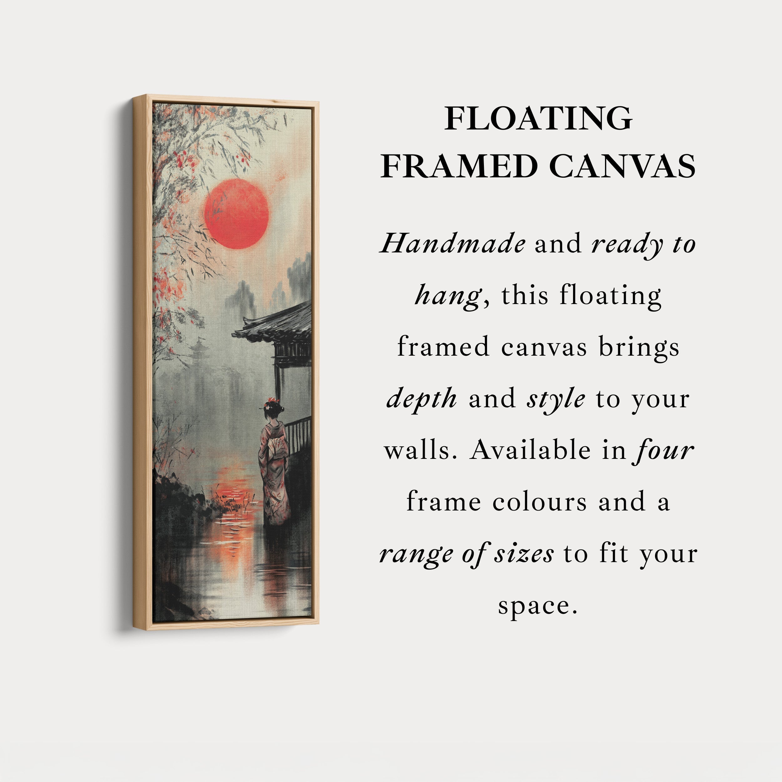 Japanese Geisha Long Narrow Framed Canvas Wall Art For Living Room