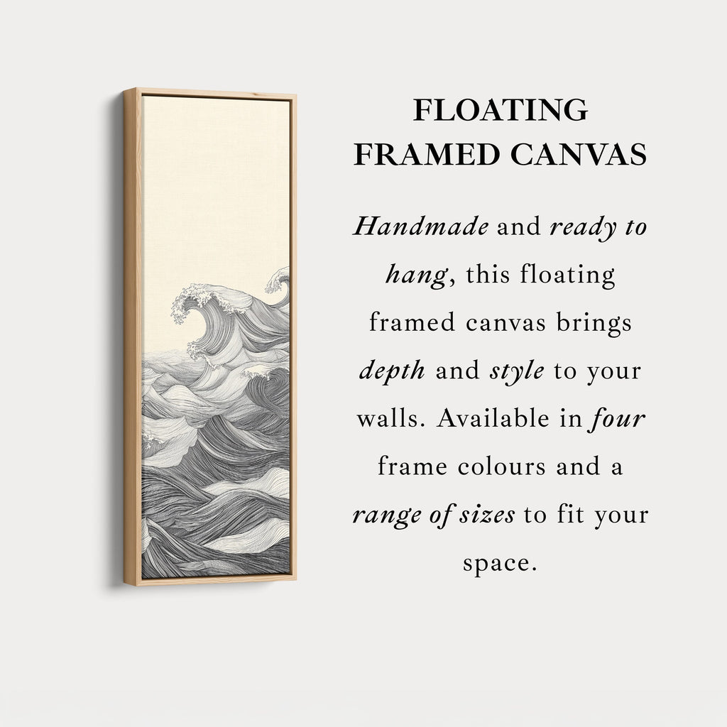 Vertical Abstract Ocean Wave Long Framed Canvas Decor