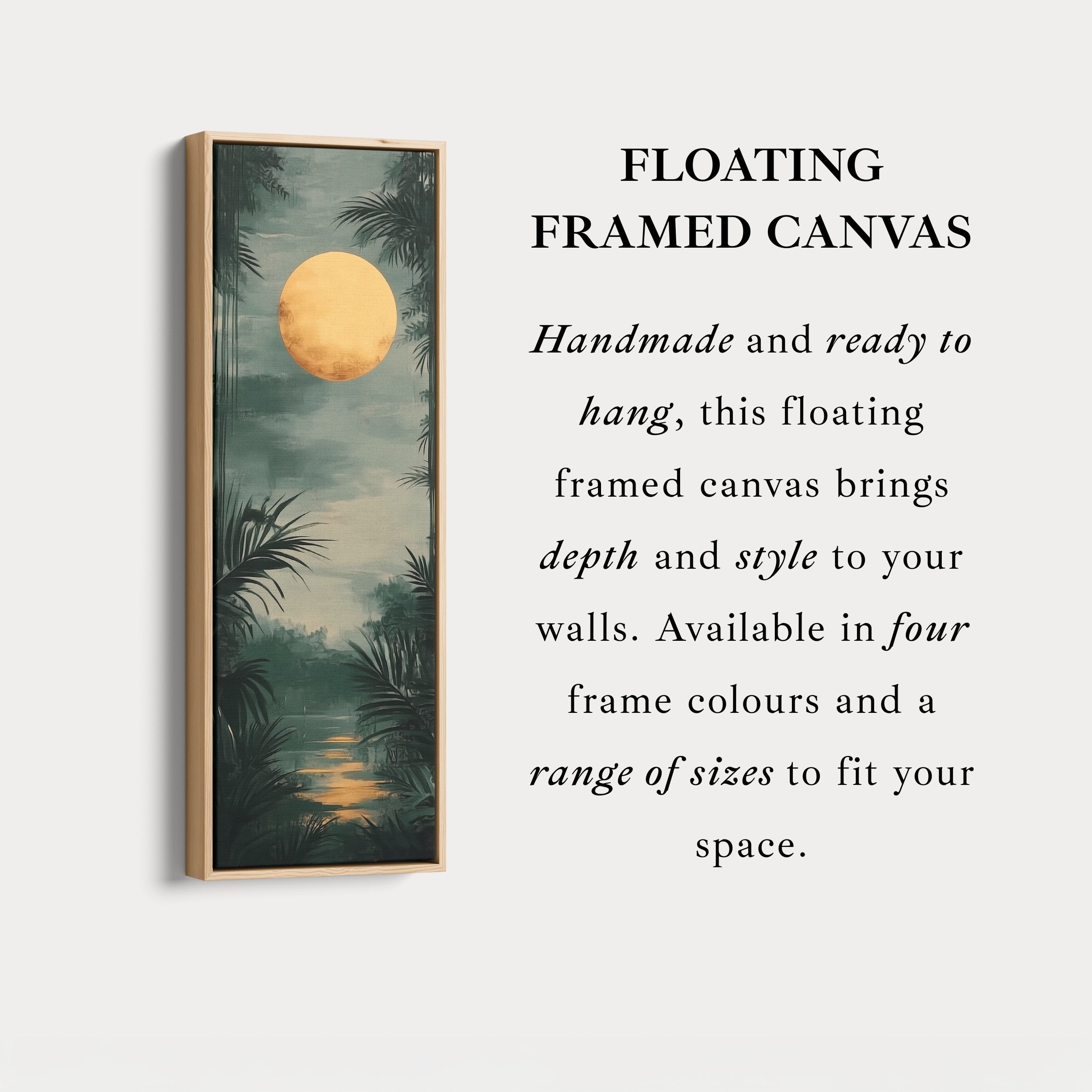 Golden Moon Long Living Room Framed Canvas Wall Decor