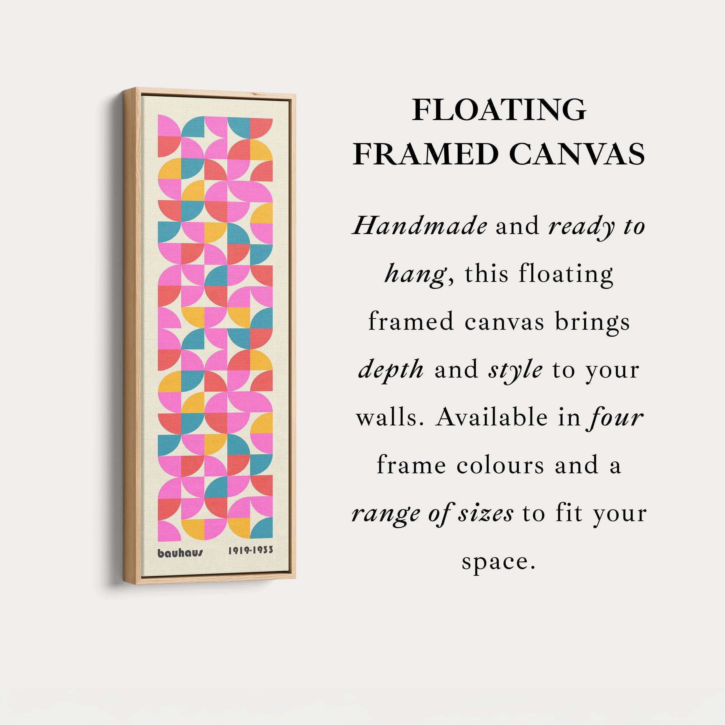 Narrow Long Framed Canvas Bauhaus Beige Geometric
