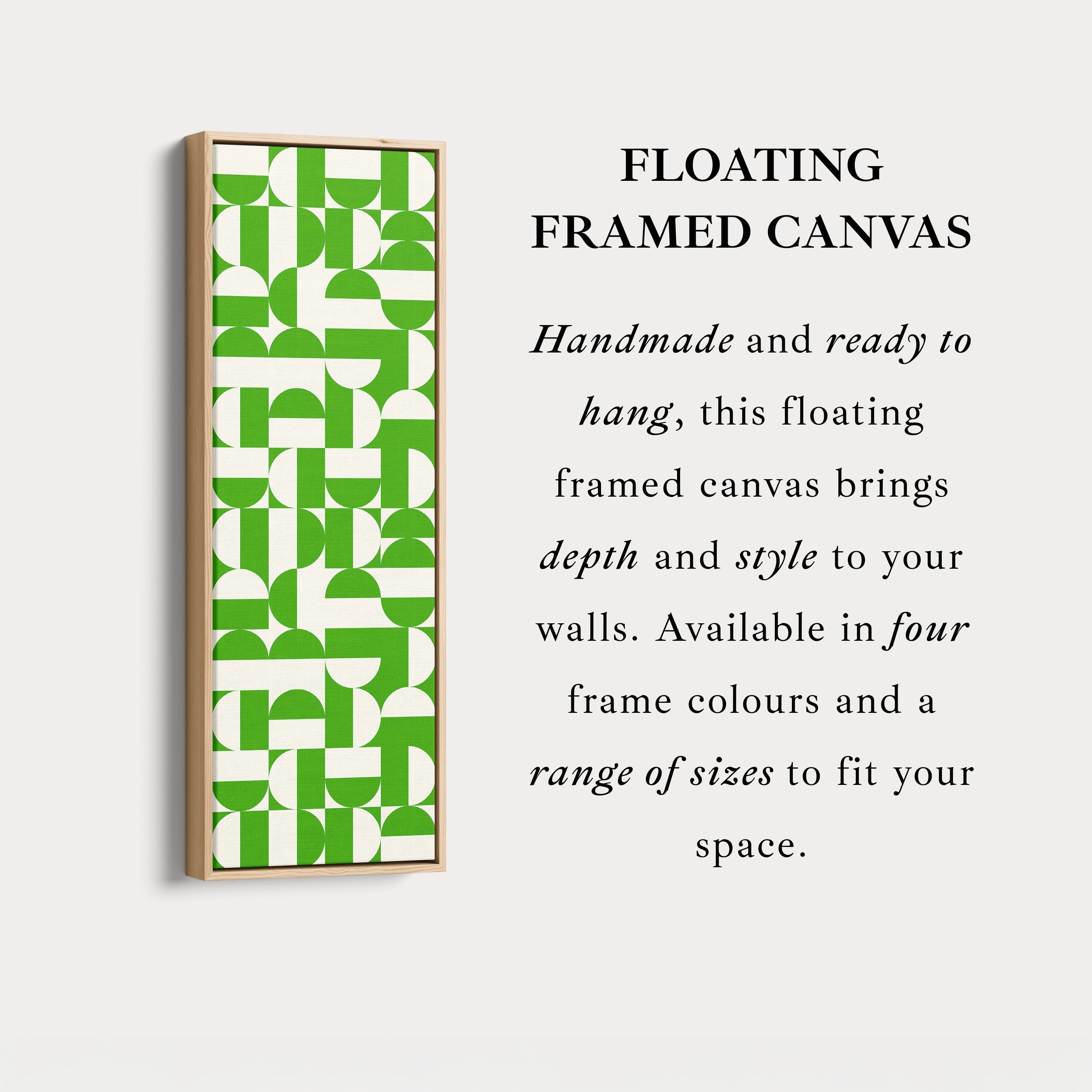 Geometric Green Circles Vertical Framed Canvas Wall Art for Hallway or Office