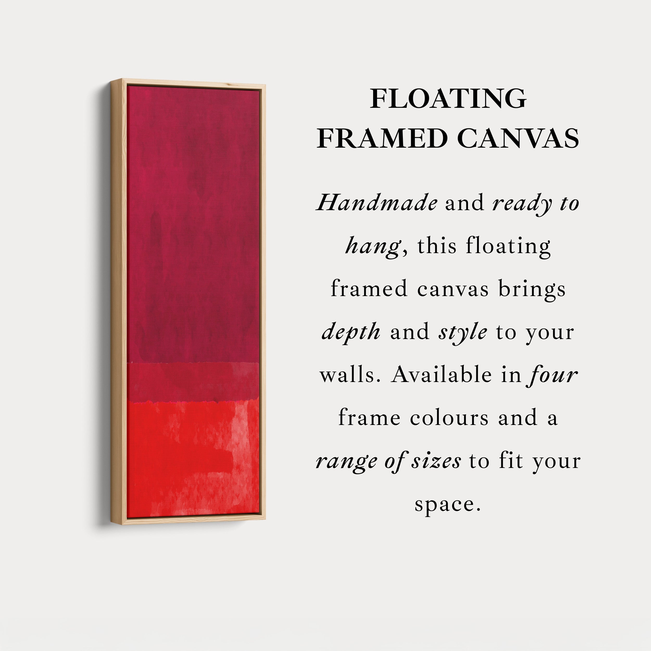 Deep Red Abstract Vertical Framed Canvas Wall Art for Bedroom or Study