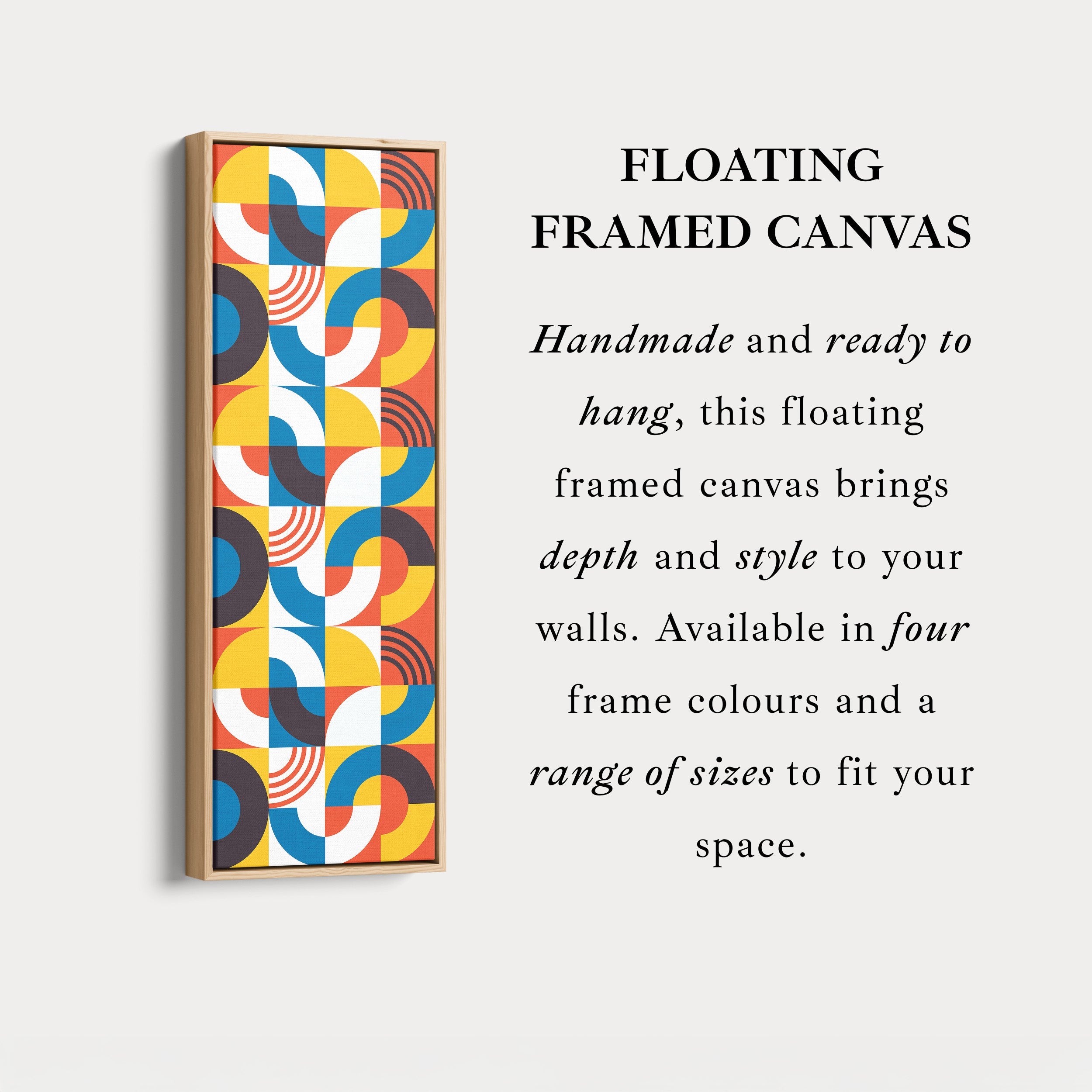 Retro Colorful Pattern Vertical Framed Canvas Wall Art for Living Room or Bedroom