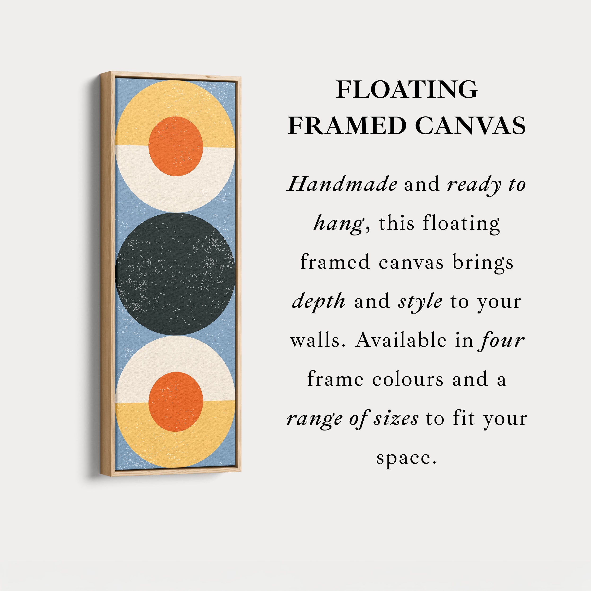 Retro Sun Circles Vertical Framed Canvas Wall Art for Hallway or Bedroom