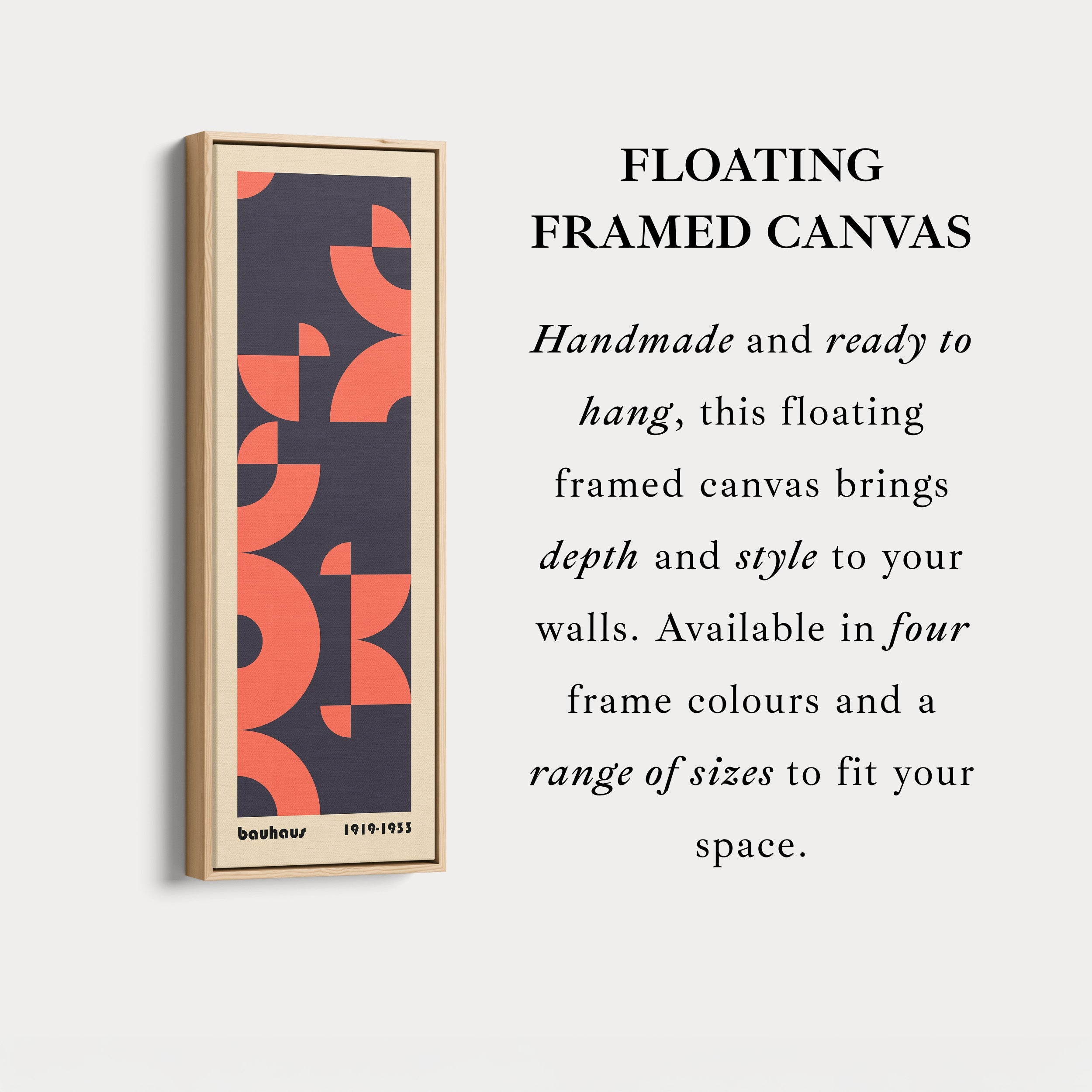 Blue and Orange Bauhaus Arches Vertical Framed Canvas Wall Art for Bedroom or Studio
