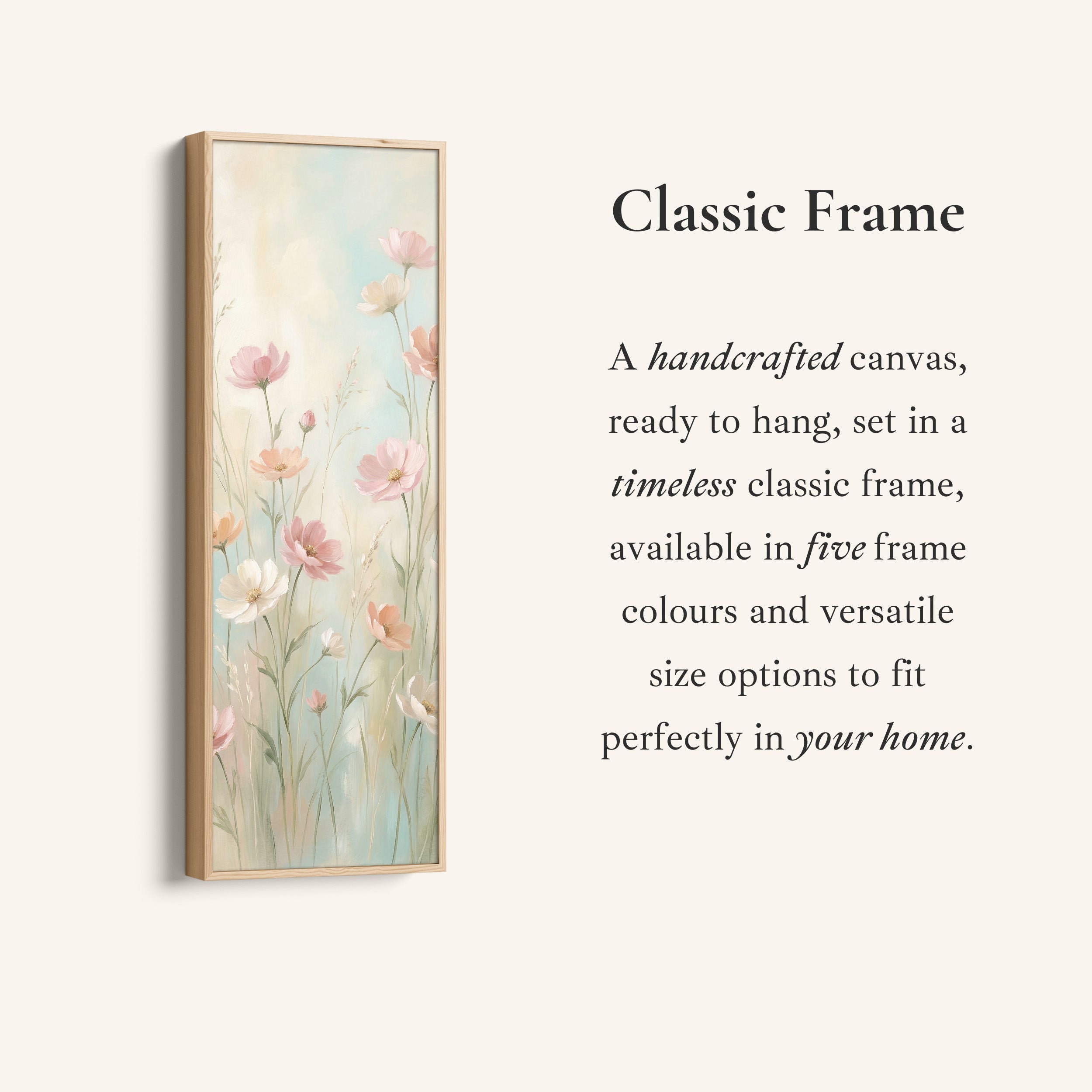 Long Wall Art Soft Pink Wildflowers Statement Wall Decor For Bedroom