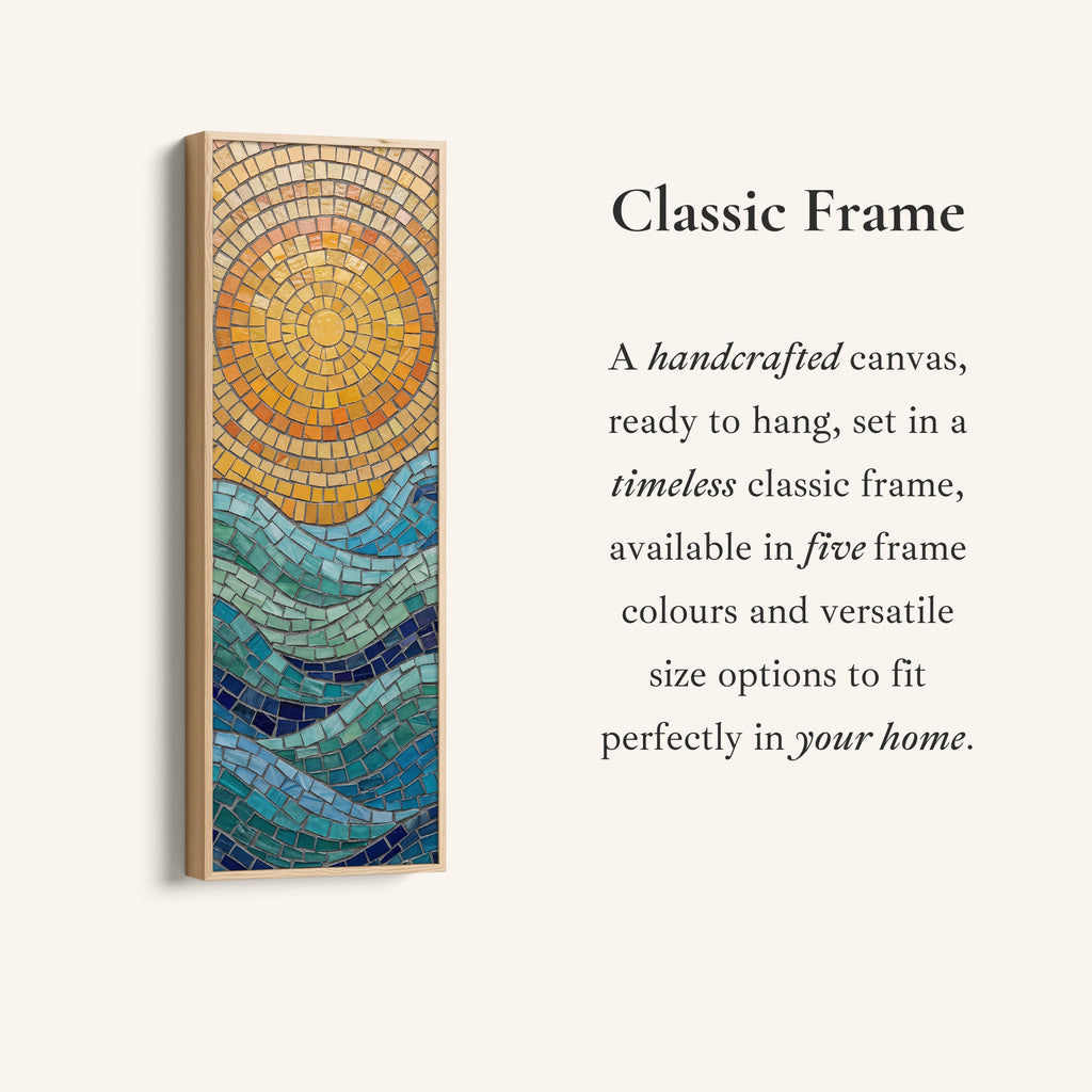 Mosaic Sun Over Sea Wide Framed Canvas Statement Wall Decor Office