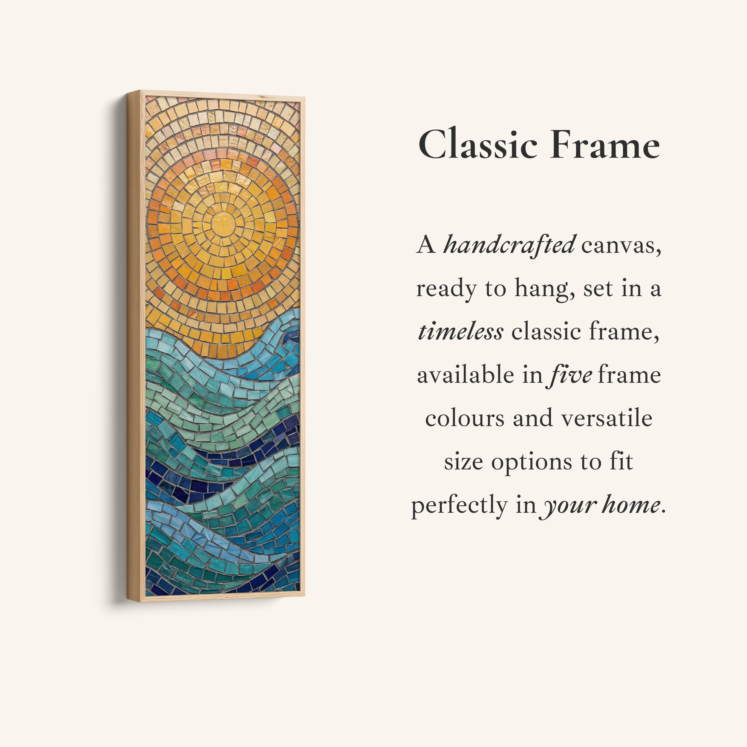 Mosaic Sun Over Sea Wide Framed Canvas Statement Wall Decor Office
