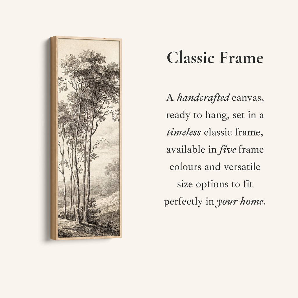 Vintage Tree Engraving Long Wall Art Vertical Canvas Print Living Room