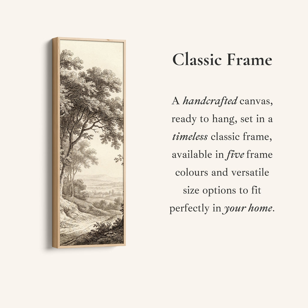 Vertical Wall Art Vintage Countryside Engraving Framed Canvas Living Room