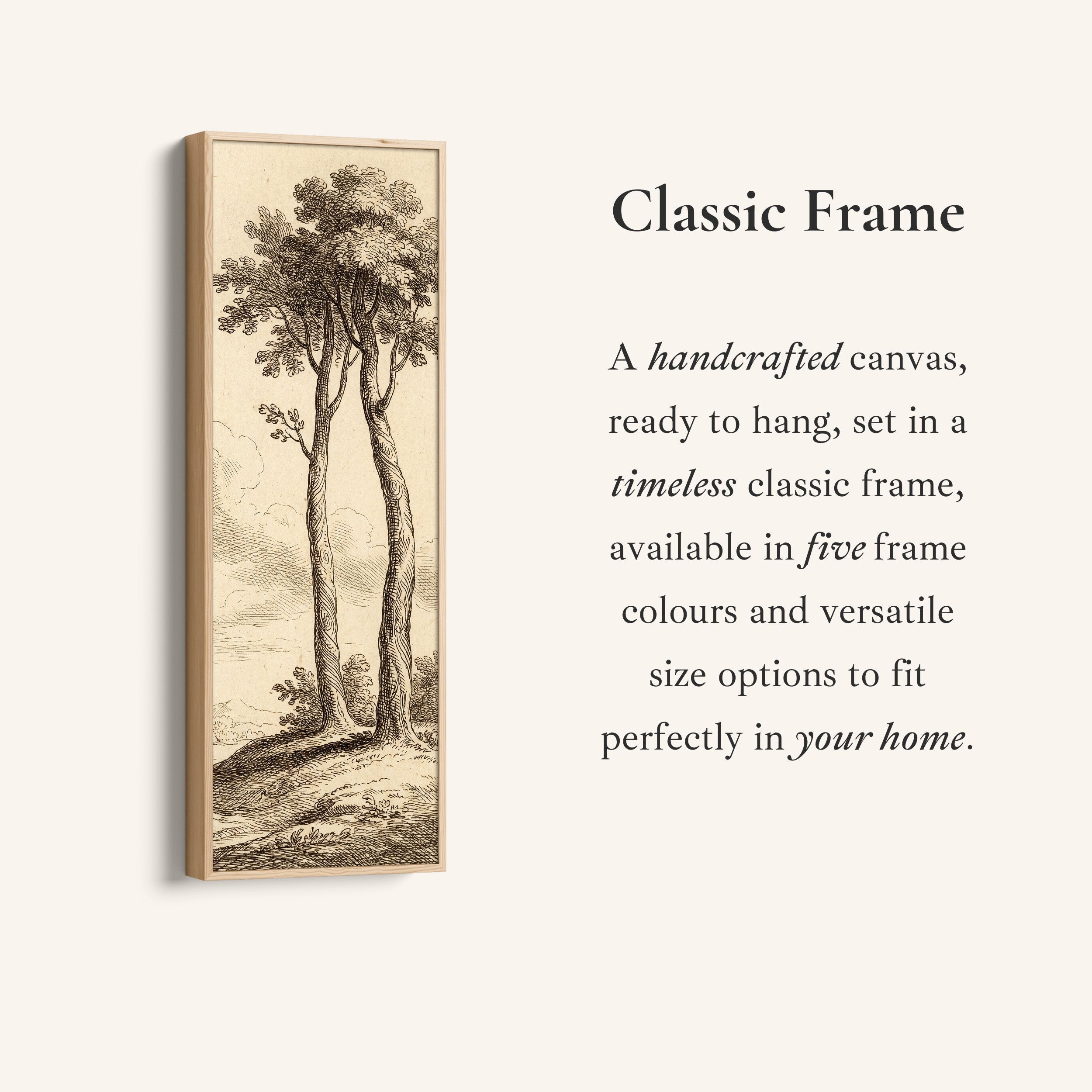 Long Wall Art Vintage Tree Illustration Canvas Print Hallway