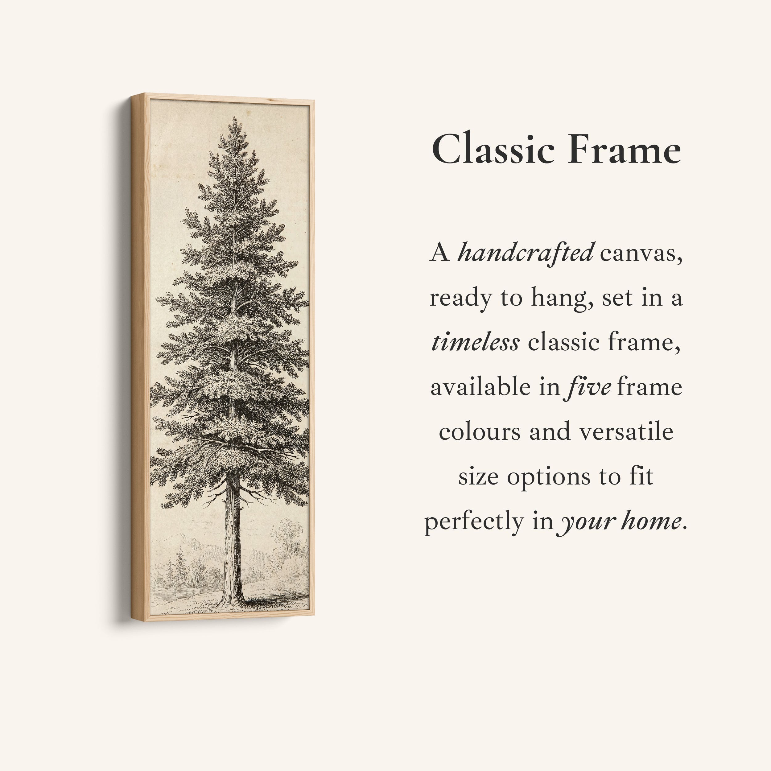Vintage Pine Tree Long Wall Art Engraving Print Hallway